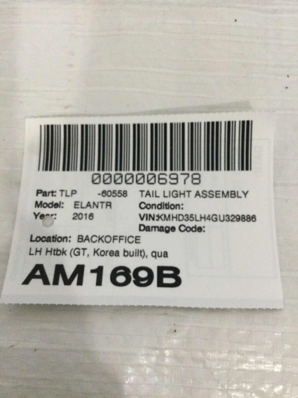 2016-2017 Hyundai Elantra GT Hatchback Tail Light Left Driver Side OEM LH LED
