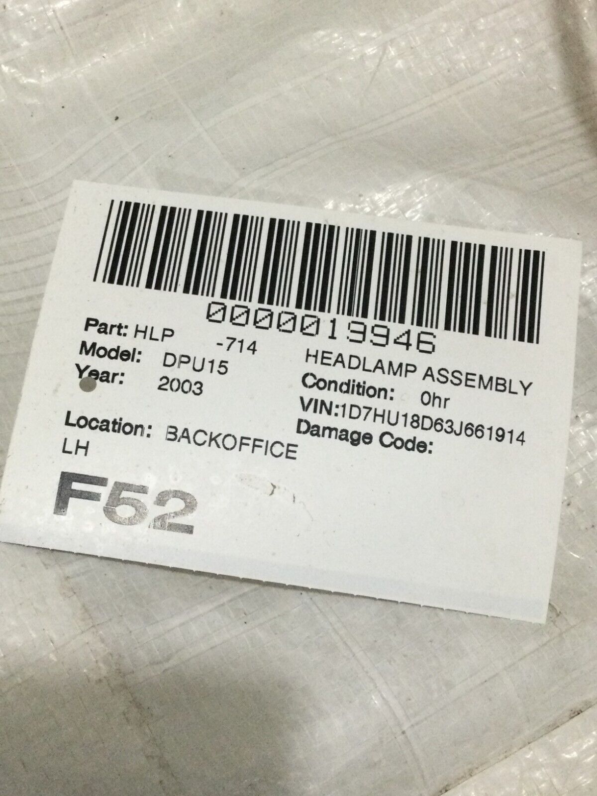 2003-2005 Dodge Ram 1500 Headlight Left Driver Side LH OEM 55077121AF