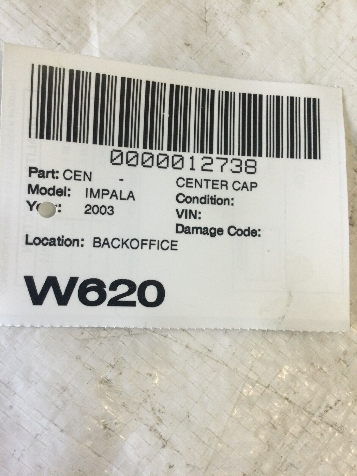 2003-2007  Chevy Impala Car Center Cap 09593297  OEM