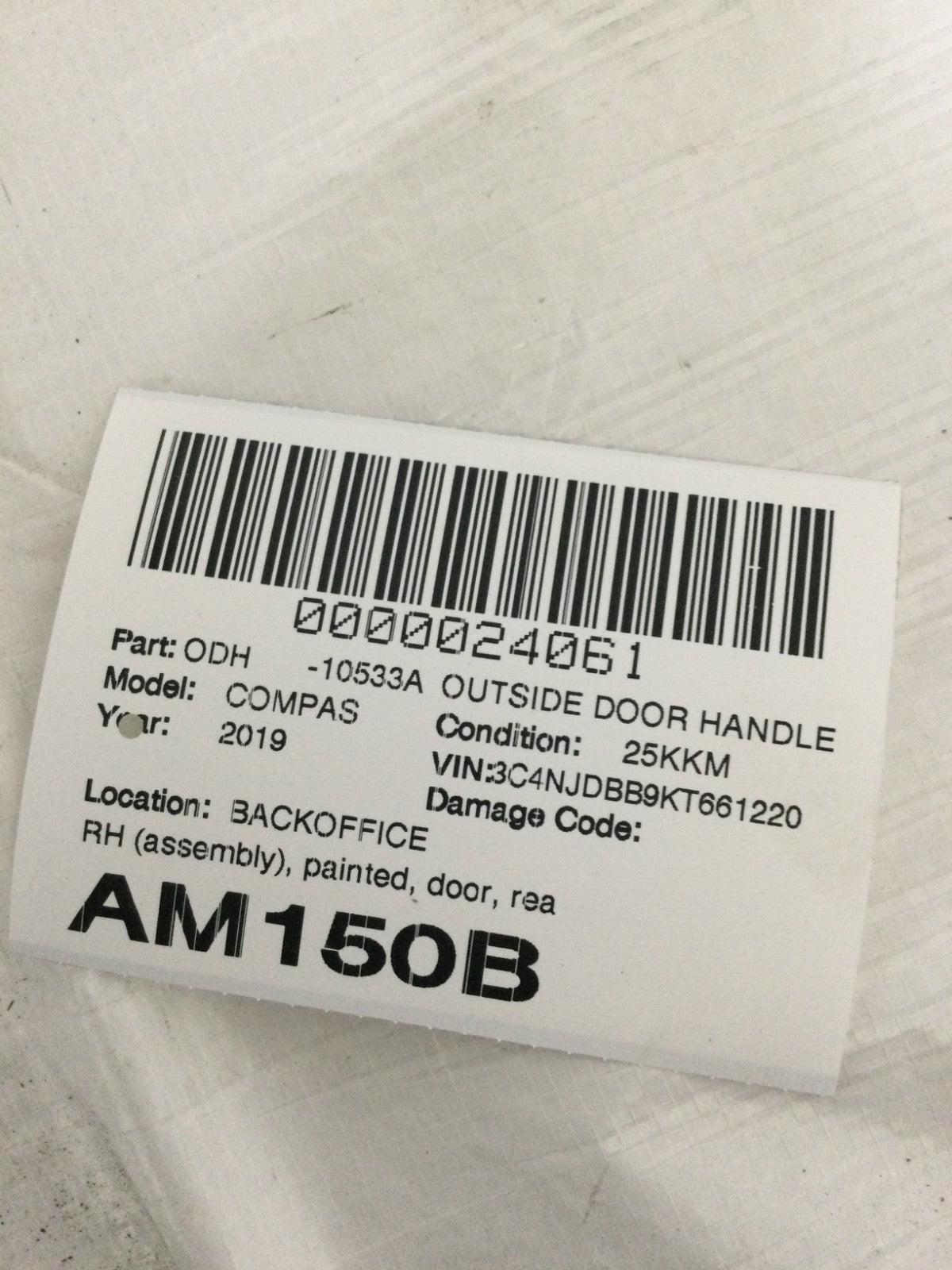 2019 Jeep Compass Rear Right Outside Door Handle OEM