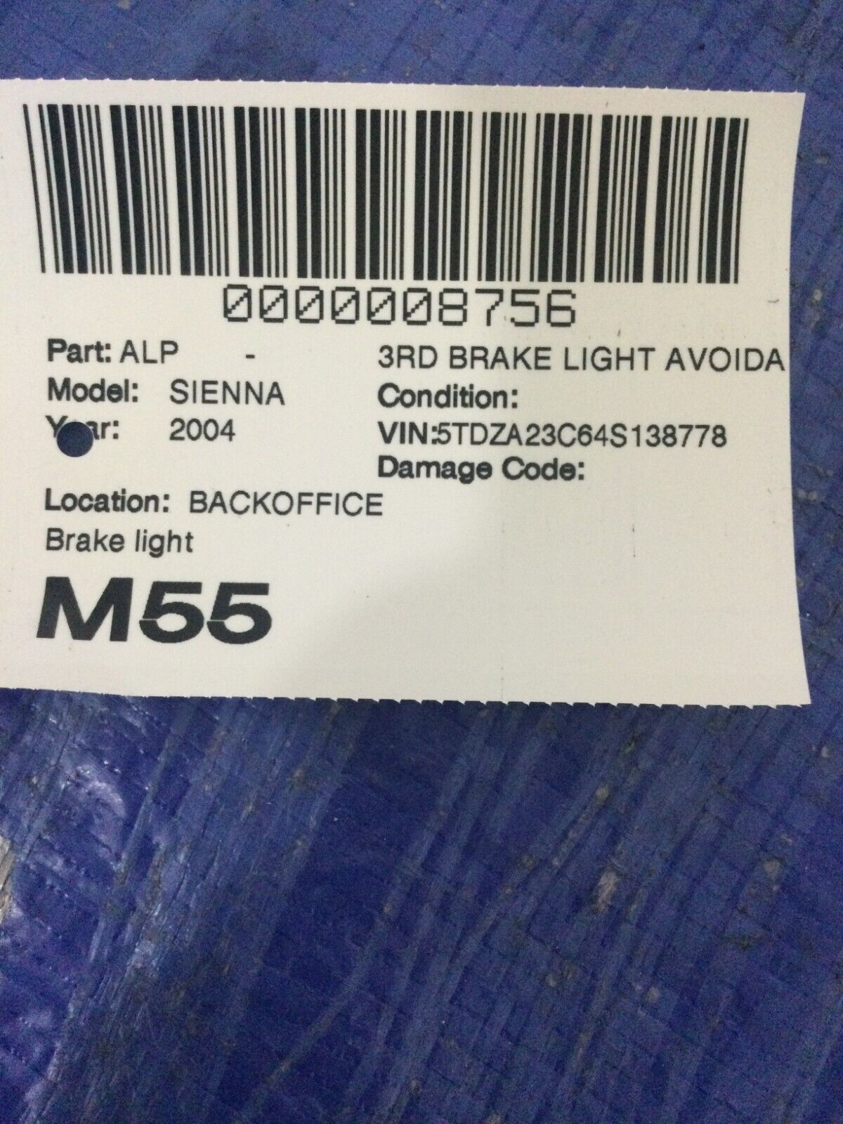 2004 Toyota Sienna 3RD Brake Light OEM