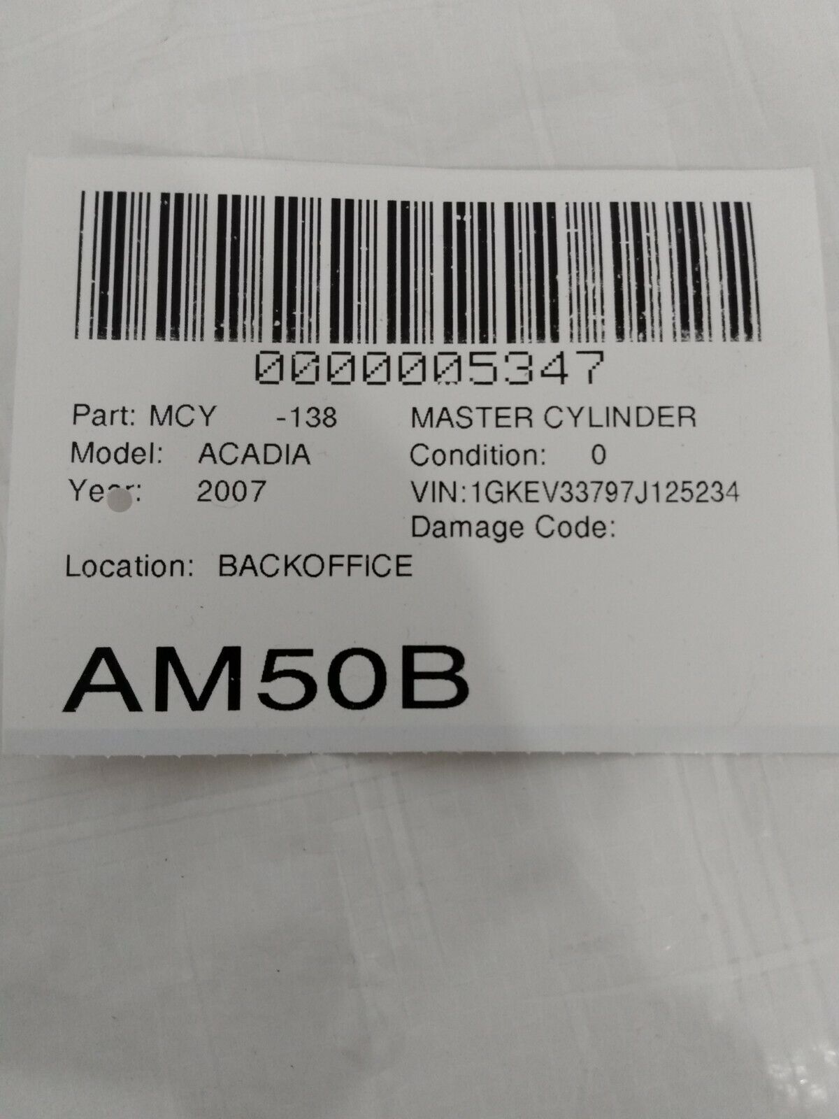 2007 GMC Acadia Master Power Brake Cylinder W/ Reservoir 