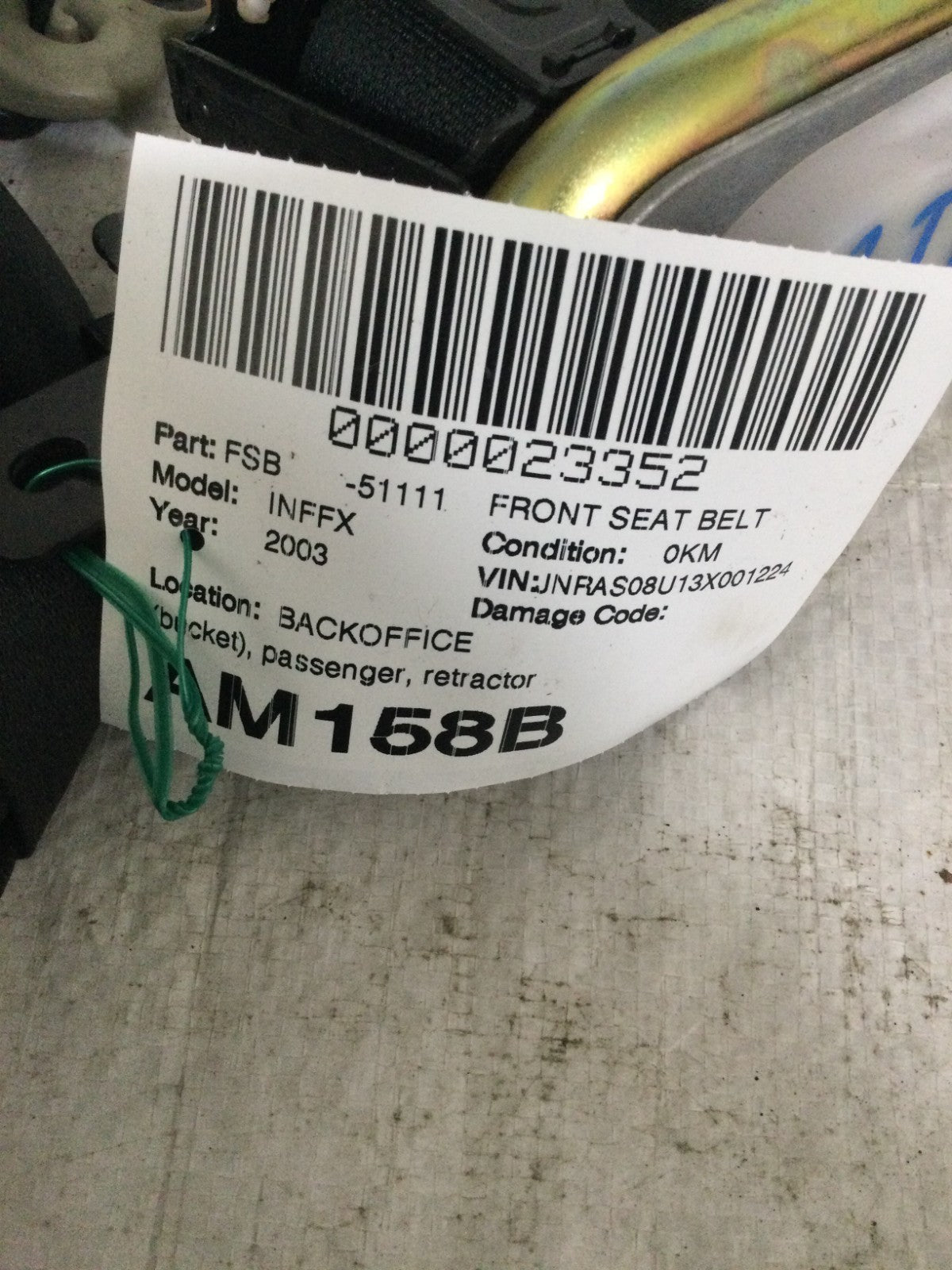 2003 Infiniti FX35 Front Right Passenger Seat Belt Retractor OEM