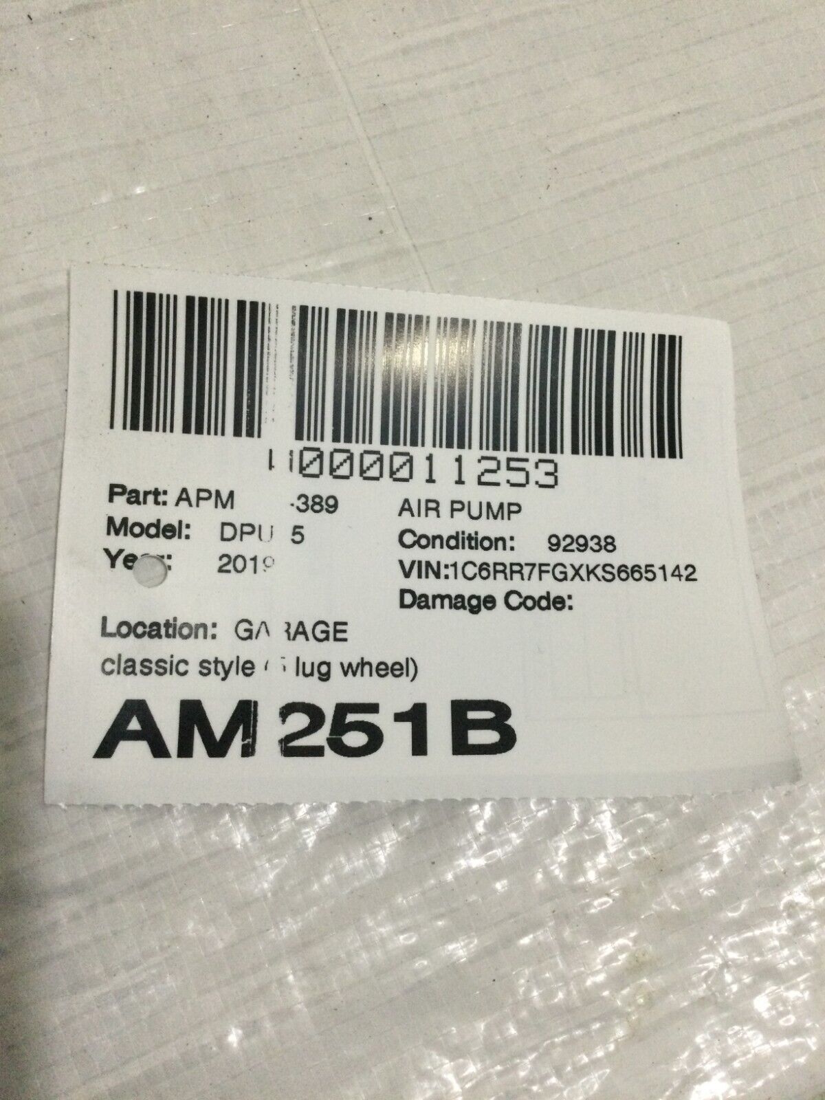 2019 Ram 1500 Pickup Brake Booster Vaccume Pump 3.6L 04581581AB OEM