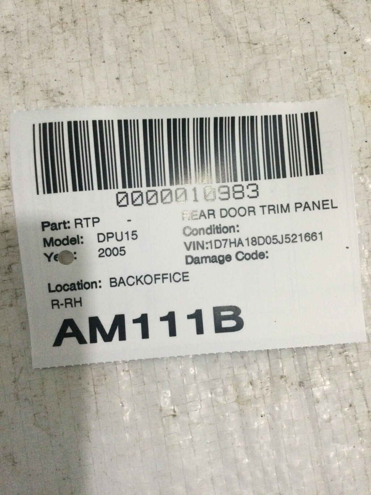 2002-2005 Dodge Ram 1500 Crew Cab Rear Right Passenger Door Trim Panel OEM