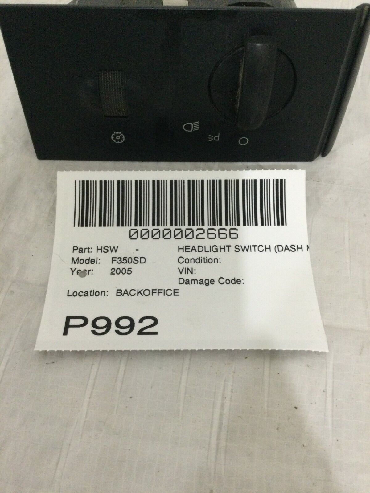 2005 Ford F350SD Headlight Switch OEM