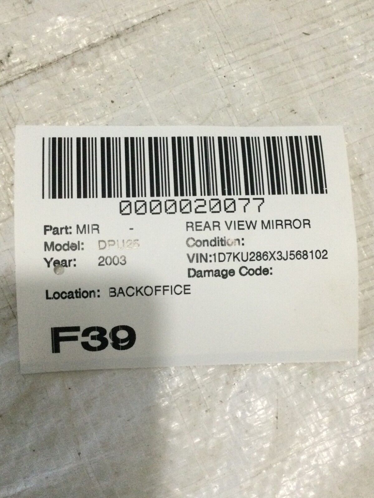 2003 Dodge Ram 1500  Interior Rear View Mirror OEM