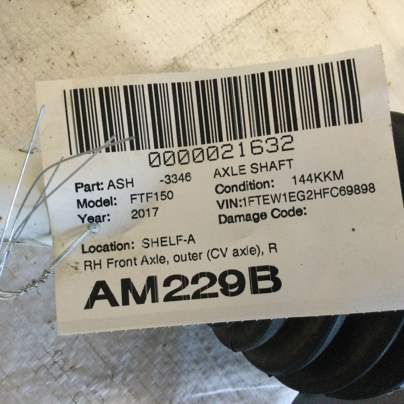 2017 Ford F150 Front Passenger Side Axle Shaft OEM