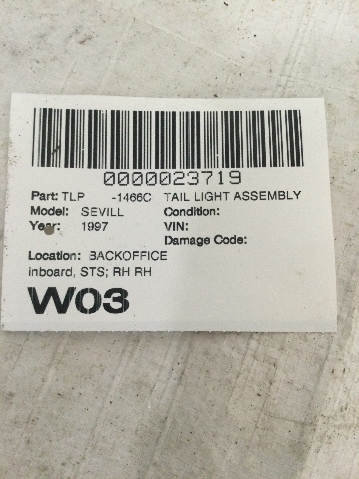 1997 Cadillac Seville Right Passenger Tail Light OEM 16514972