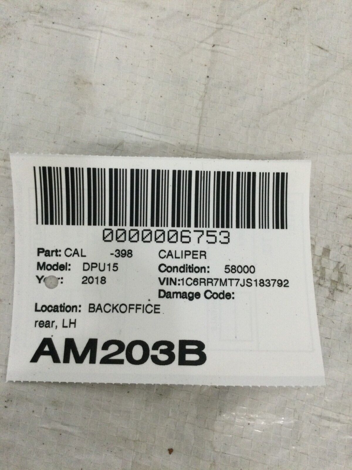2018 Ram 1500 Brake Caliper Rear Left Driver OEM LH