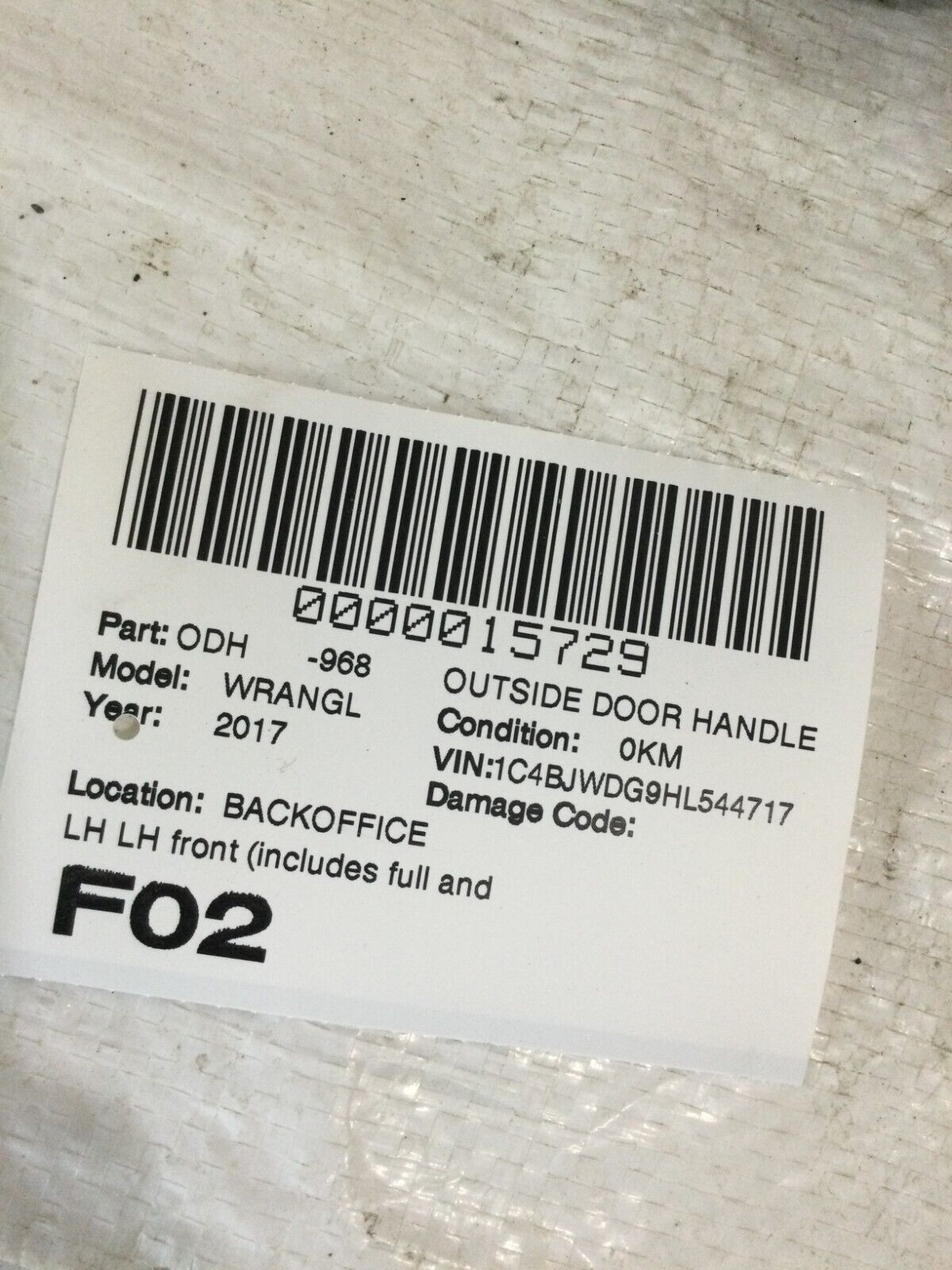 2017 Jeep Wrangler Front Left Exterior Door Handle OEM