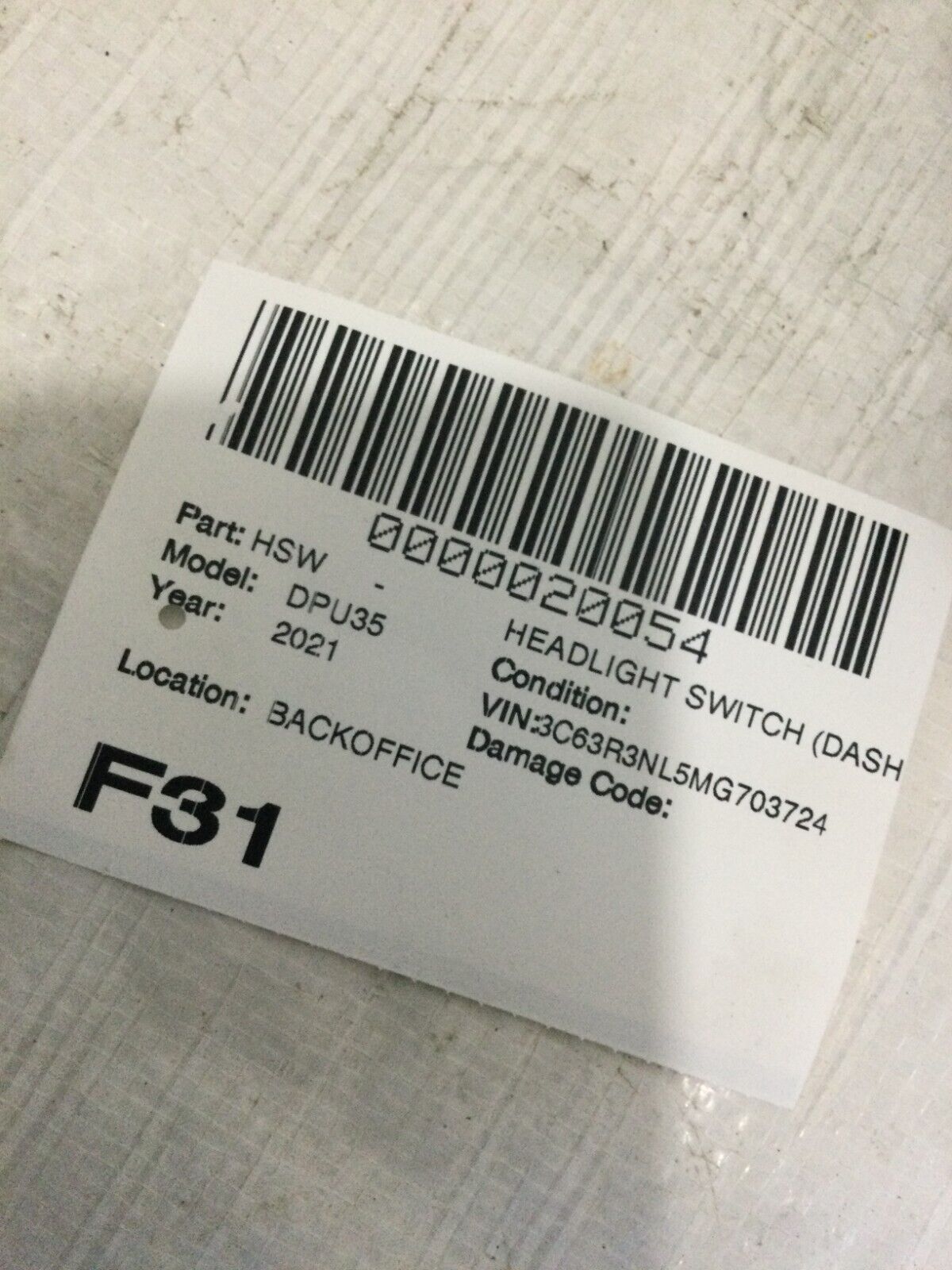 2021 RAM 3500  Headlight Switch W/ Trim OEM 68156061AD OEM