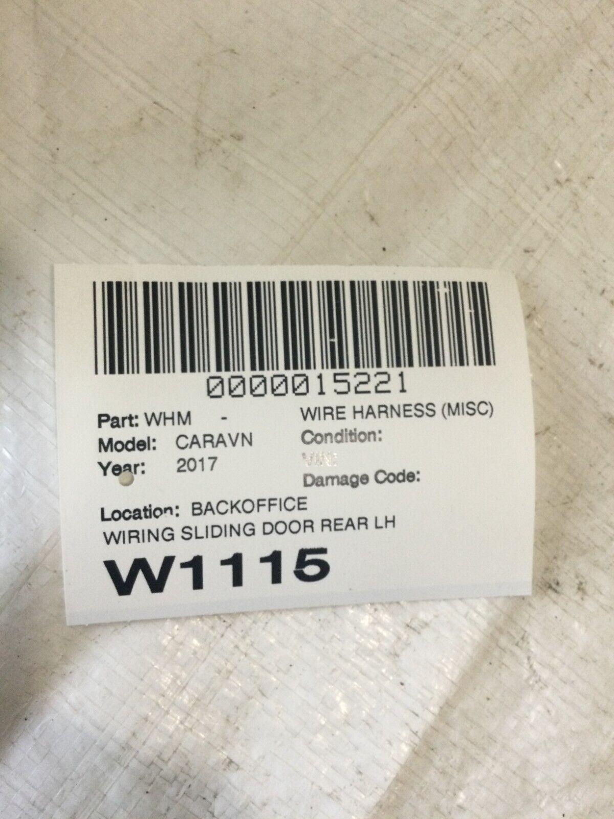 2017 Dodge Grand Caravan Left Rear Sliding Door Wire Harness OEM 68068069AD