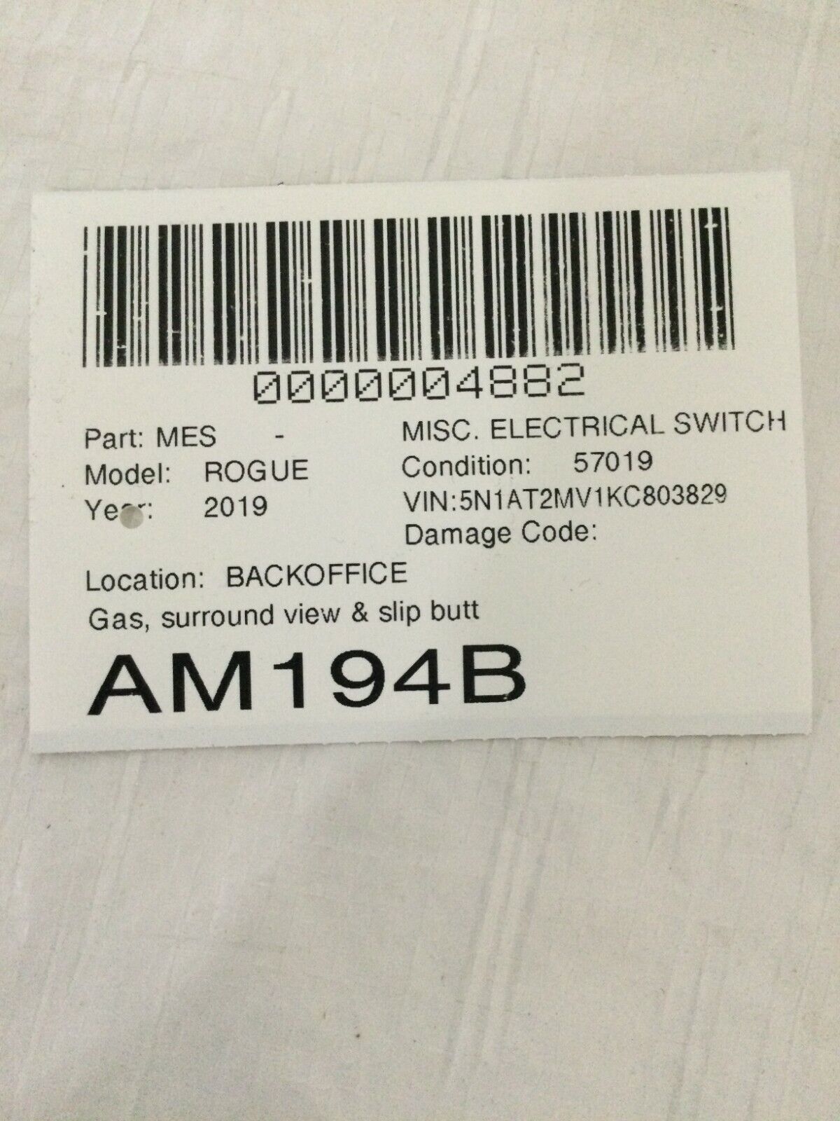 2019 Nissan Rogue Traction Control Fuel Switch OEM