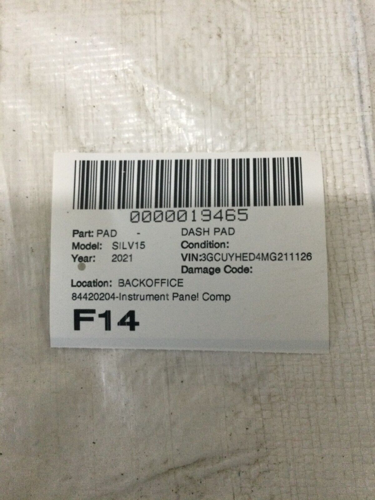 2019-2022 Chevrolet Silverado 1500 High Country Right Front Dash Panel Air Vent