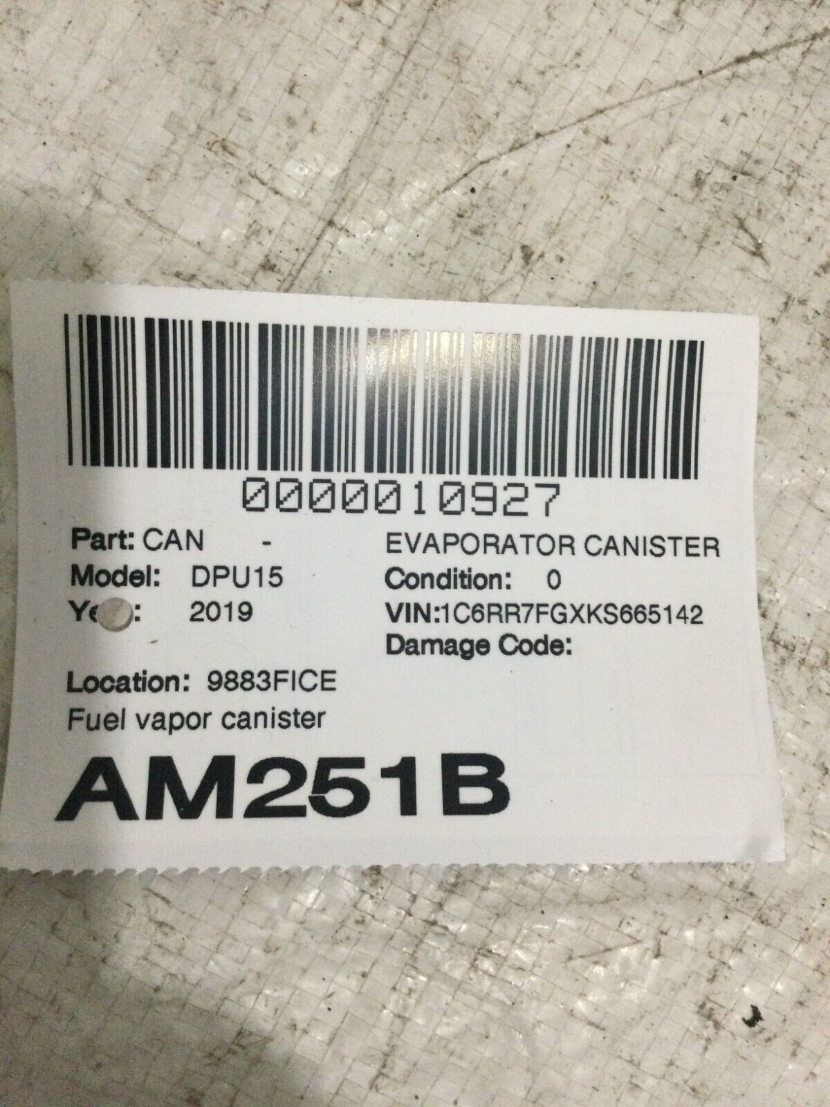 2019 Ram 1500 Fuel Vapor Canister Filter OEM 3.6L 04627332AB