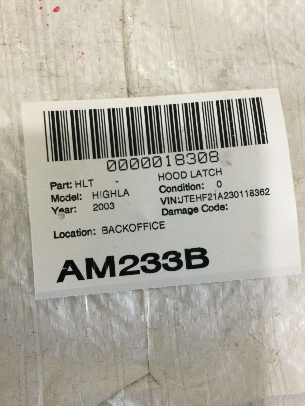 2001-2003 Toyota Highlander Hood Latch OEM