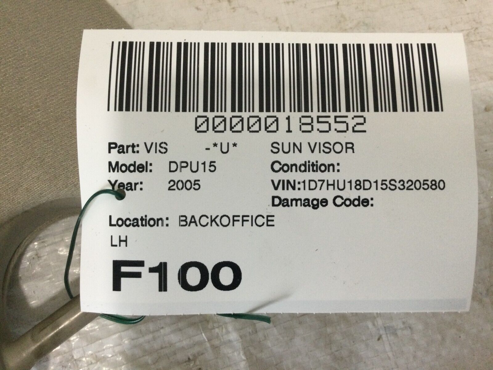 2002-2008 Dodge Ram Left Sun Visor OEM Driver Shade W/ Lighted Mirror