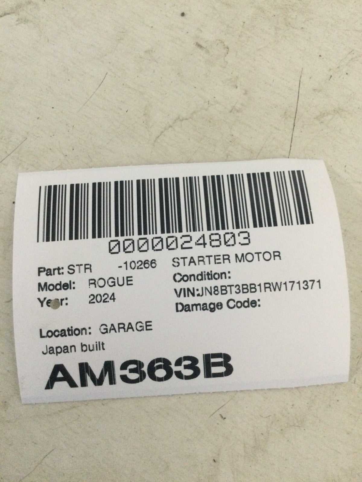 2024 Nissan Rogue 1.5L Starter Motor OEM 23300 6RC0A