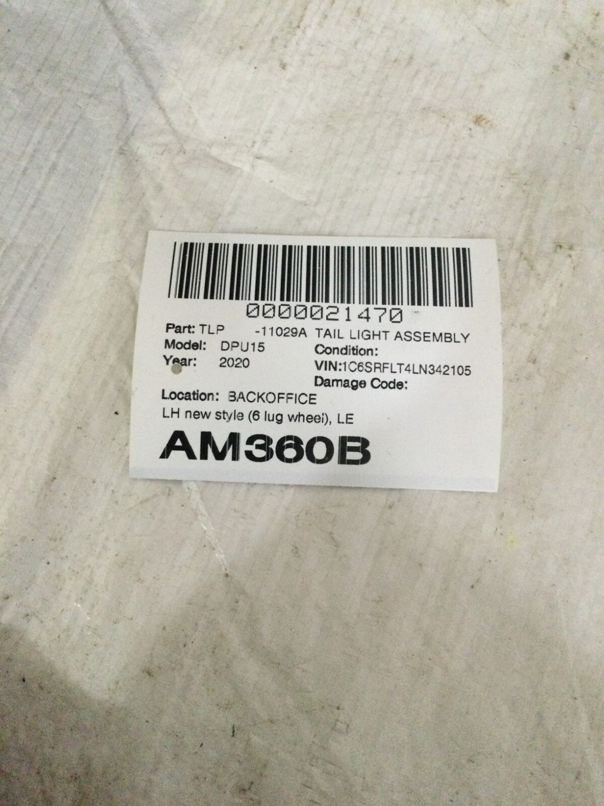 2020 Dodge RAM 1500 Left Tail Lamp New Style 55112993AD OEM