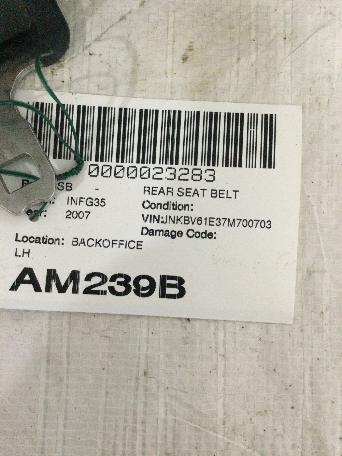 2007 Infiniti G35 Rear Left Driver Side Seat Belt OEM