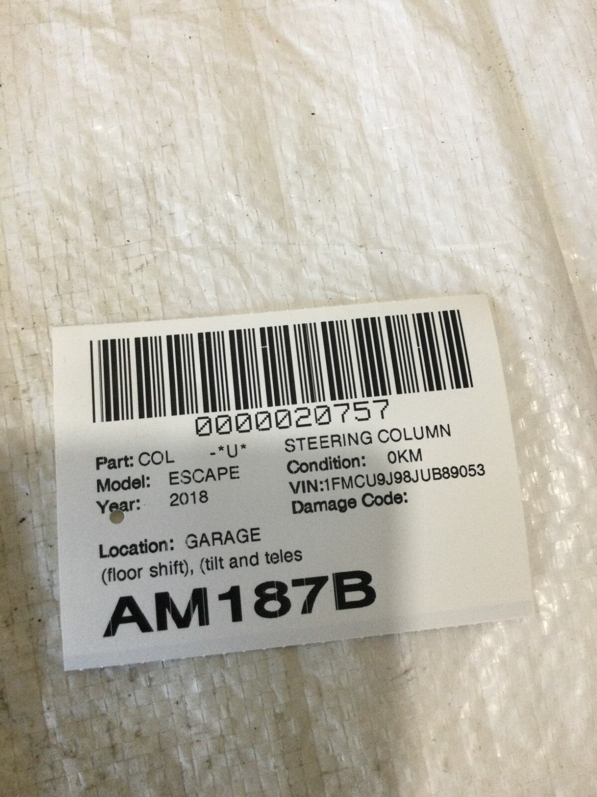 2017-2019 Ford Escape Steering Column Assembly OEM 2018