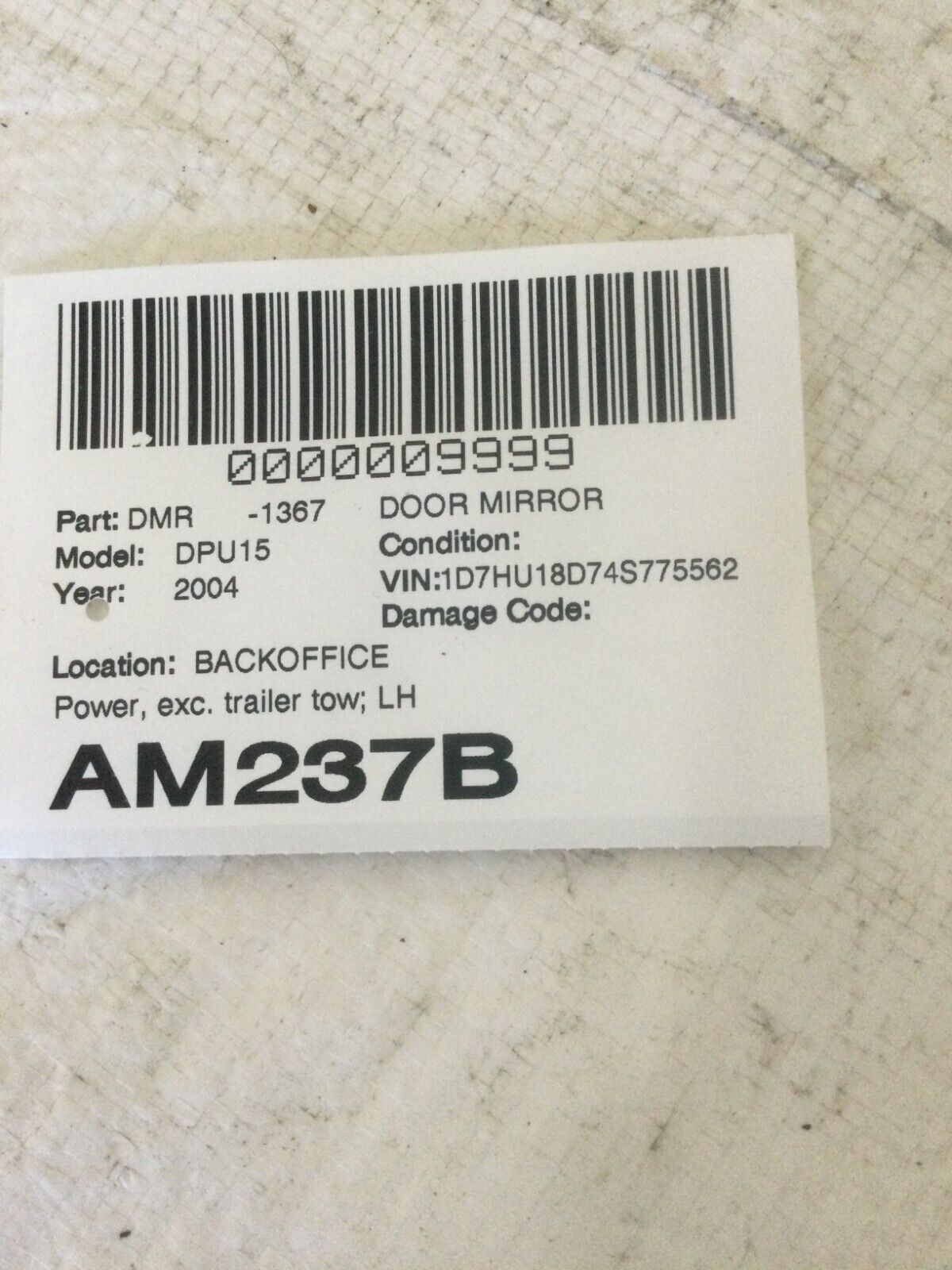 2004 Dodge Ram 1500 Power Side View Door Mirror Left Driver Side OEM LH