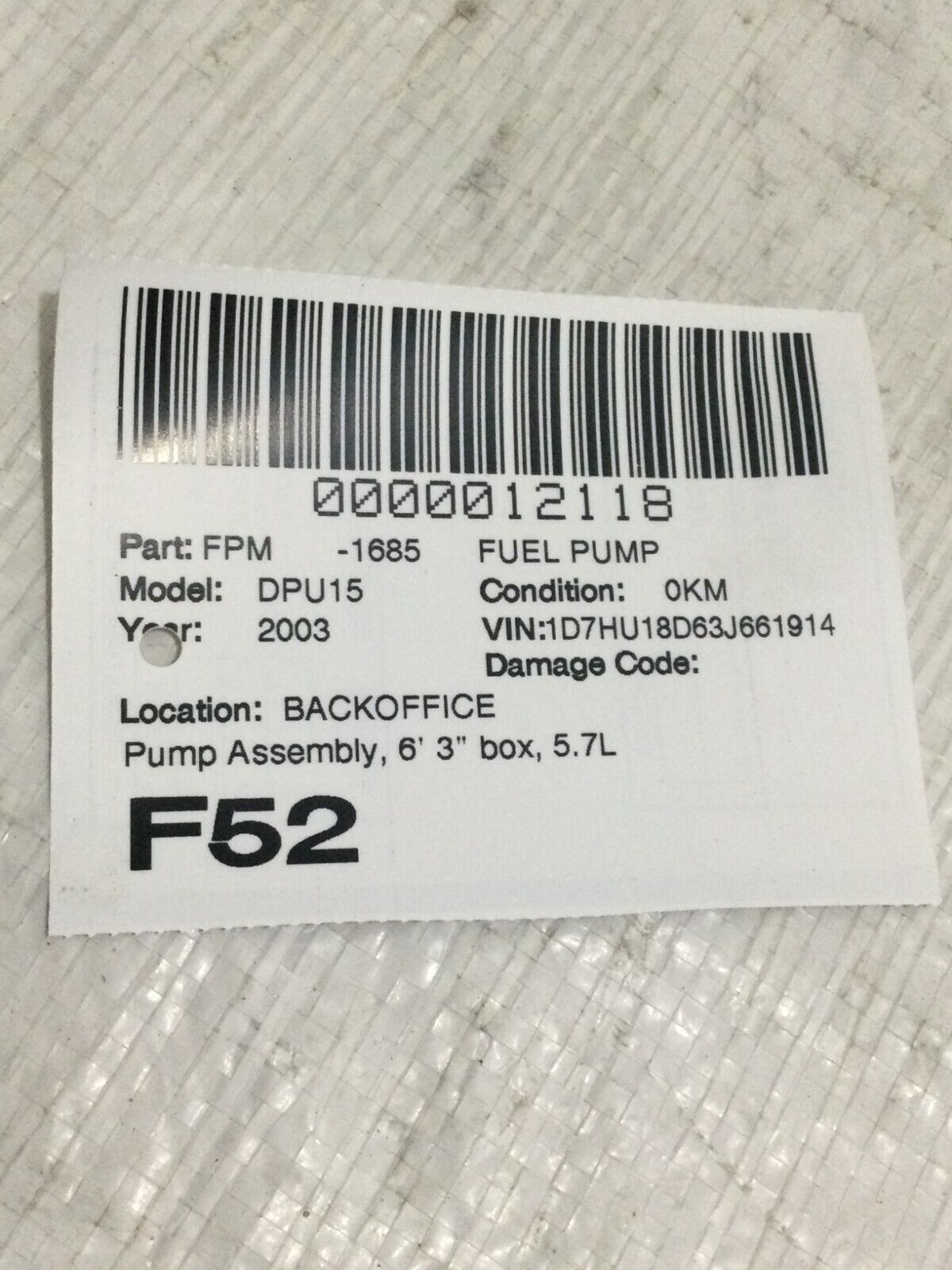 2003 Dodge Ram 1500 Fuel Pump Assembly OEM