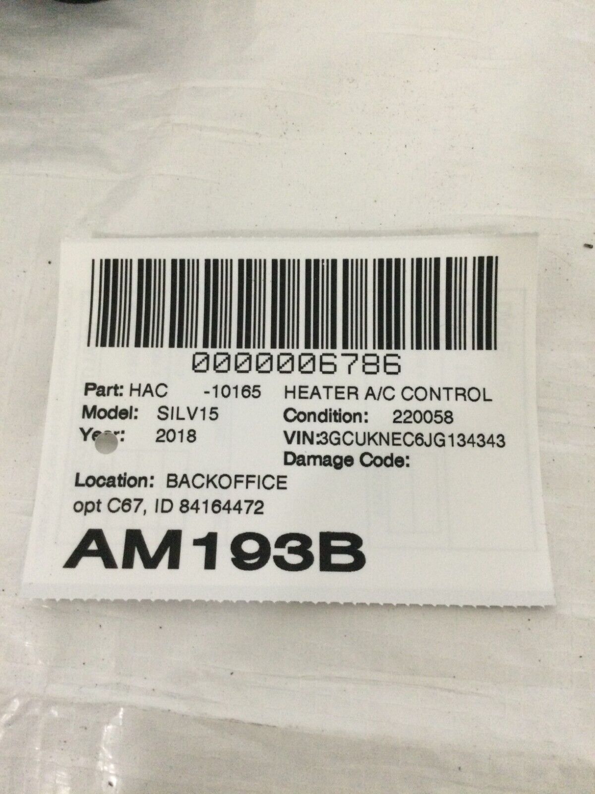2018 Chevrolet Silverado 1500 Heater AC Temperature Control Unit OEM 84164472