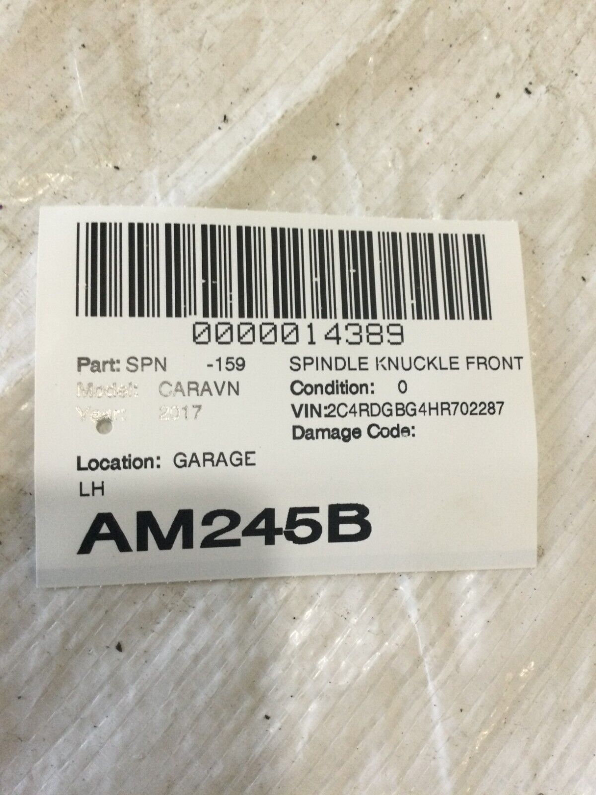 2017 Dodge Grand Caravan  Front Left Spindle Knuckle Bearing Hub 0473579AB OEM