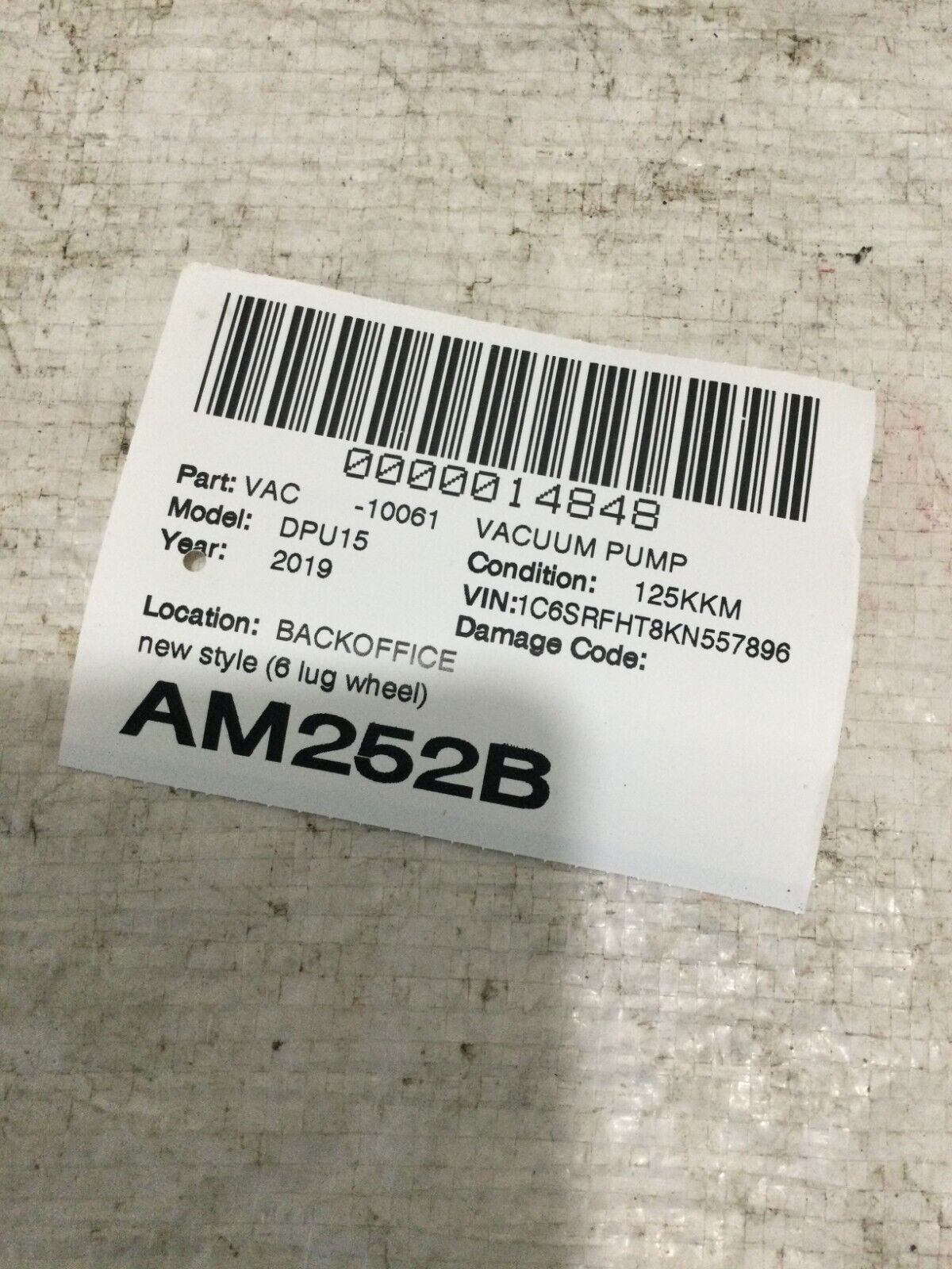 2017 2018 2019 Dodge Ram 1500 Brake Booster Vacuum Pump 180974527 OEM
