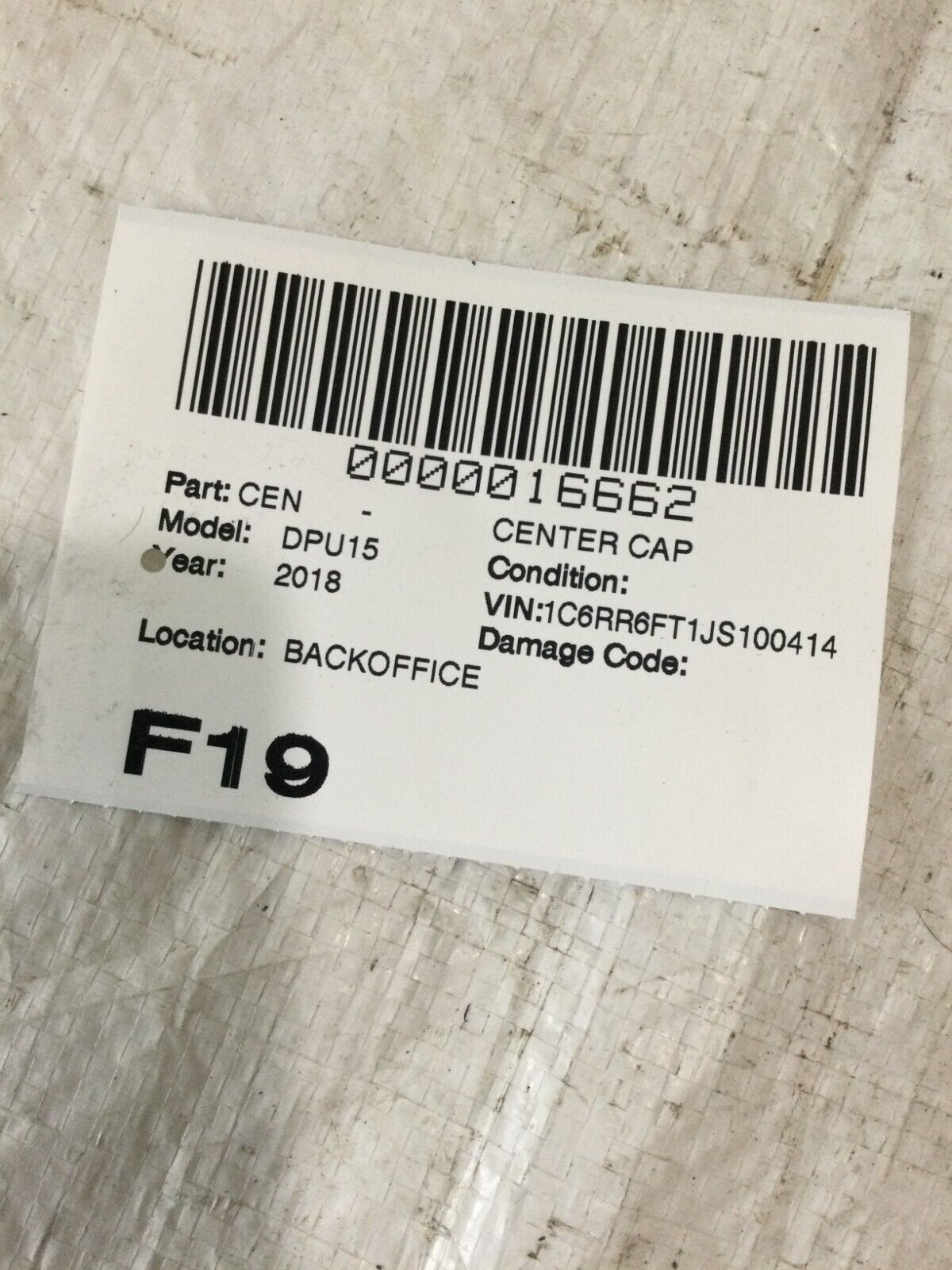 2018 RAM 1500 Wheel Center Hub Cap 52013762AA OEM