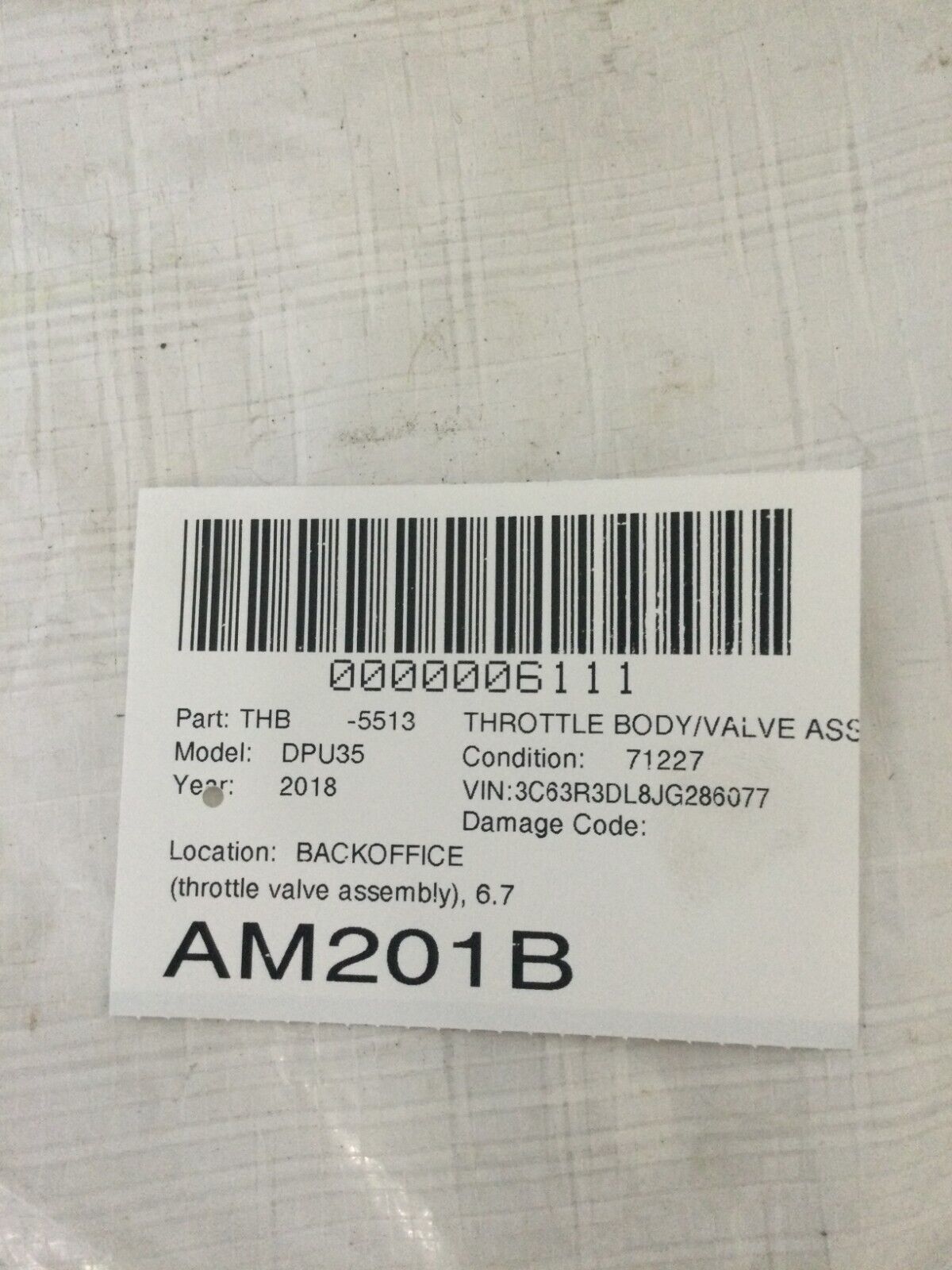 2018 Dodge Ram 3500 Cummins Air Fuel Throttle Valve 6.7L Diesel  5314215 OEM