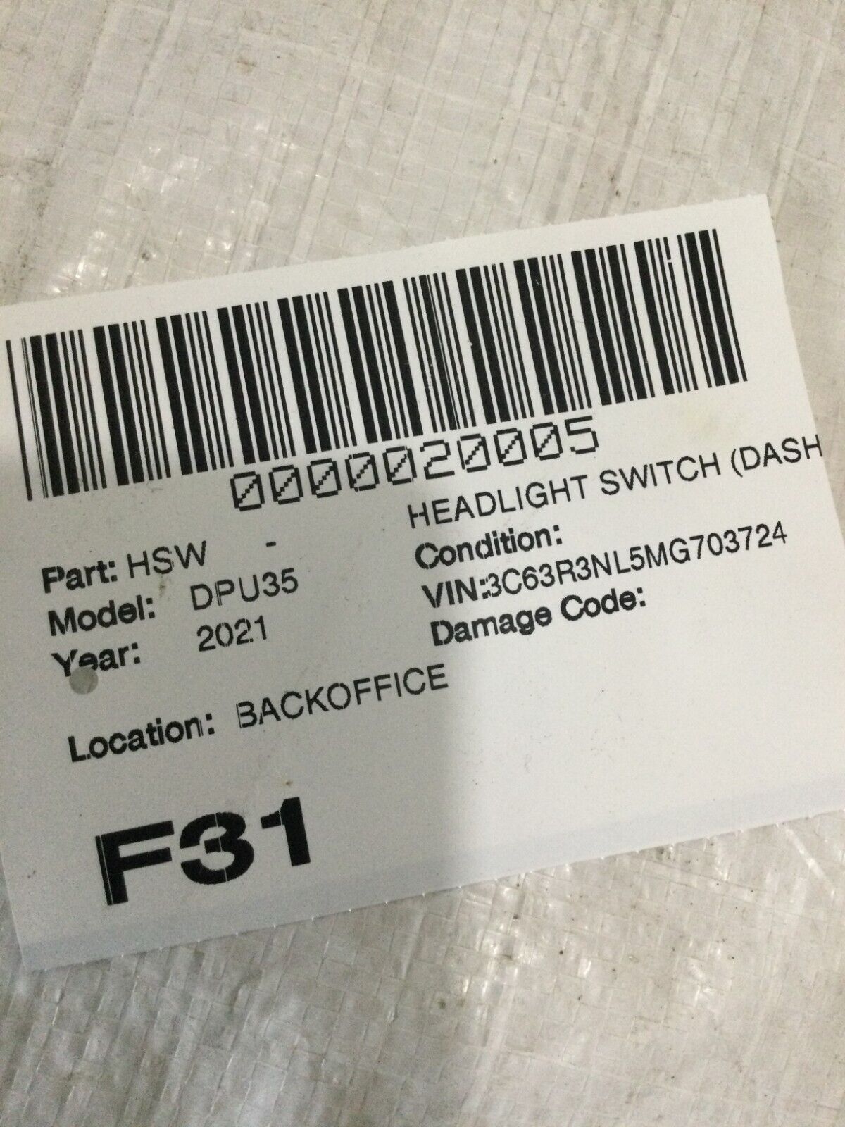 2019-2023 Ram 2500 Transfer Case 4X4 Selection Switch Panel OEM