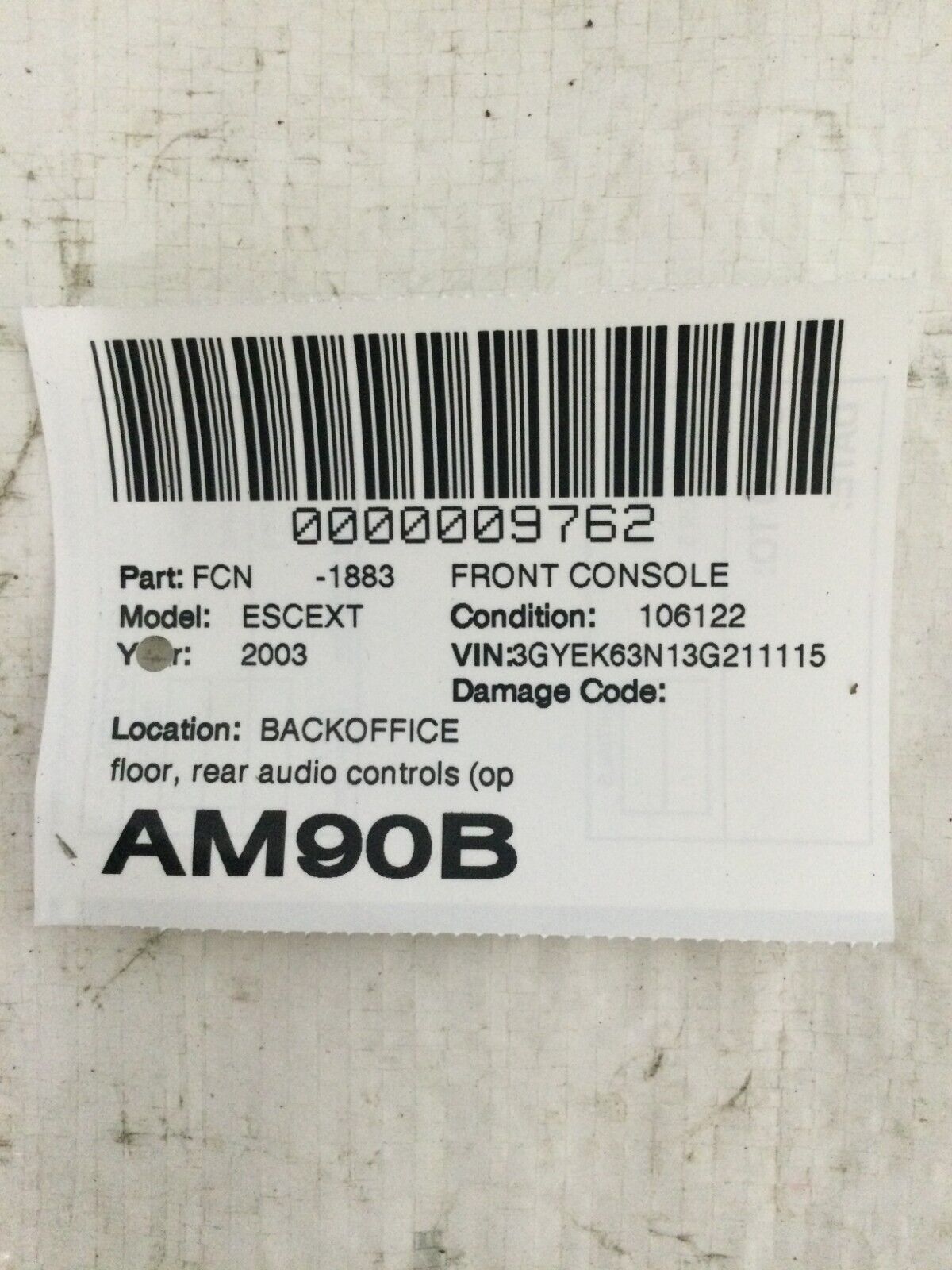 2003-2006 Cadillac Escalade Rear Center Vent W/ Radio Audio Control Jack Switch