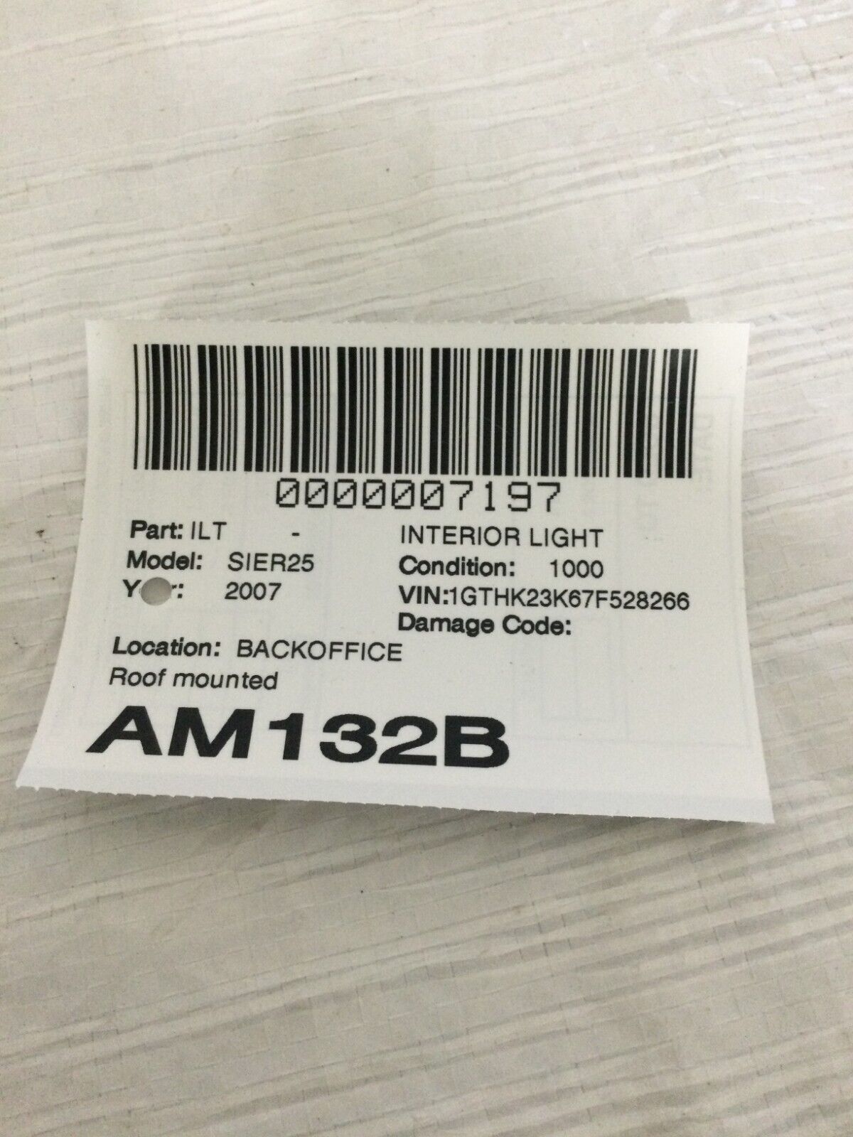 2007 GMC Sierra 2500 Roof Mounted Interior Light OEM
