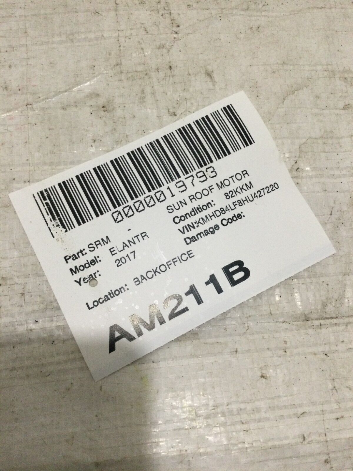 2017-2019 Hyundai Elantra Sedan Sunroof Sun Roof Motor OEM