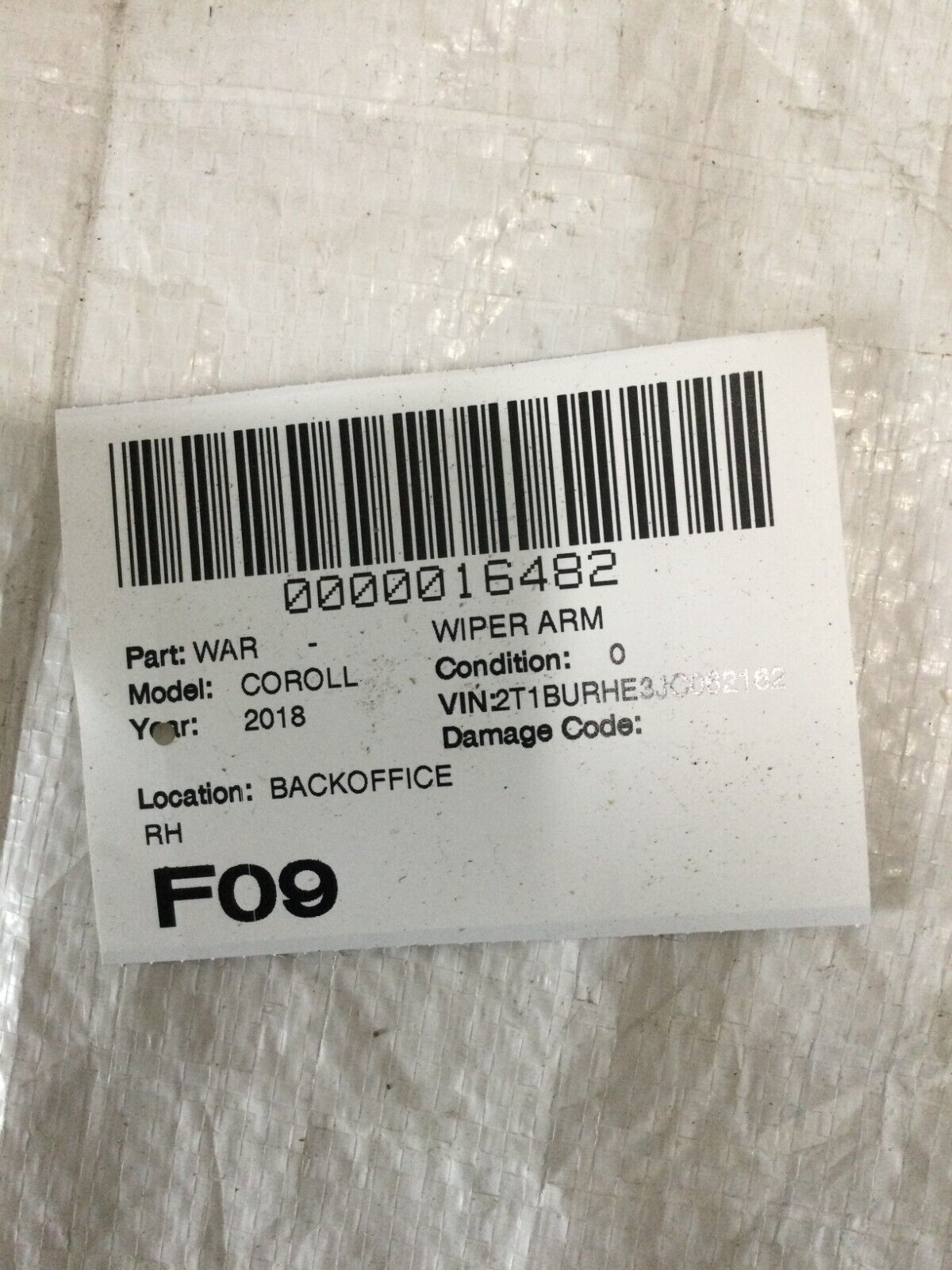 2018 Toyota Corolla  Right  Side Windshield Wiper Arm OEM