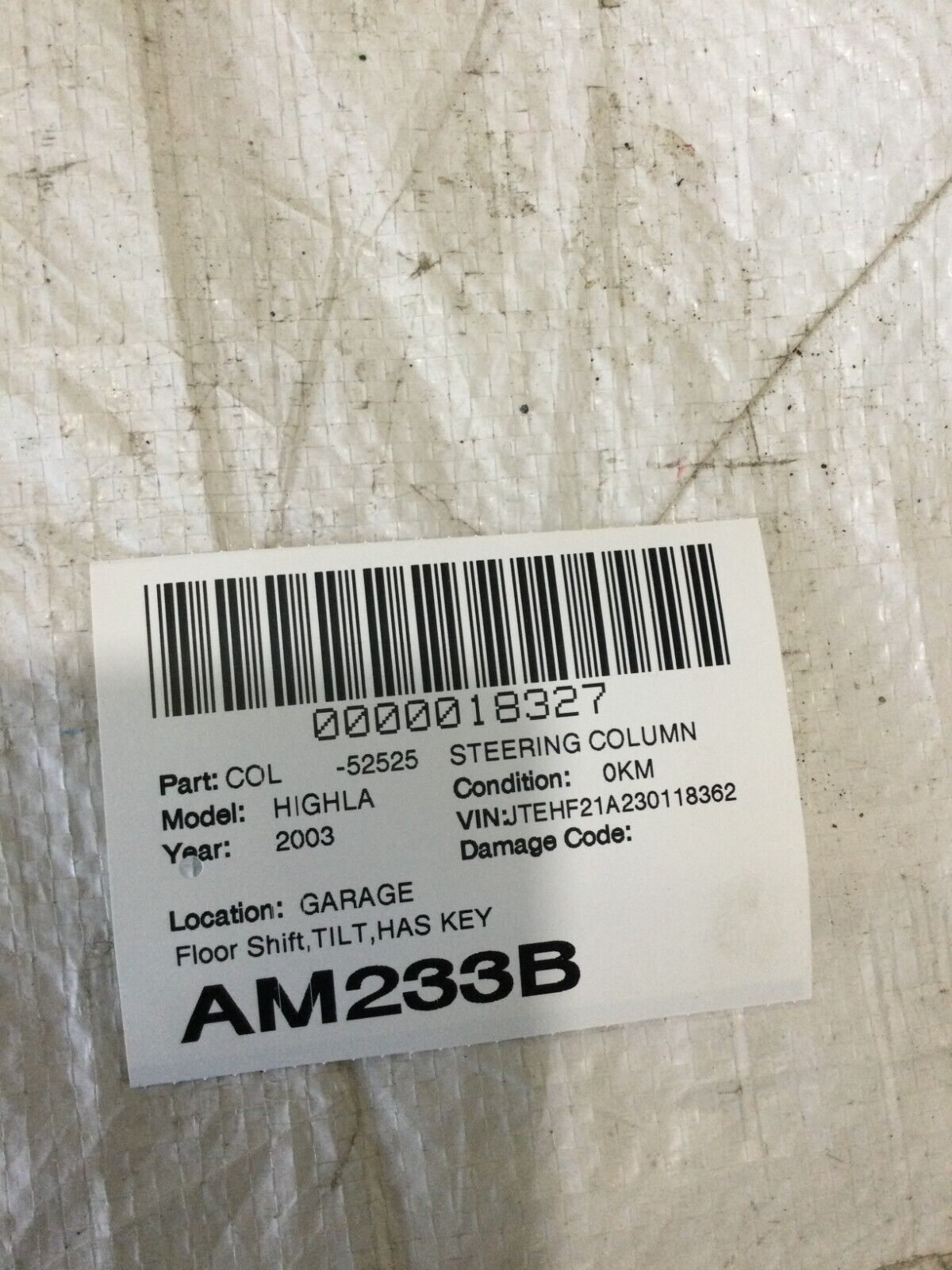 2001-2003 Toyota Highlander Floor Shifter Steering Column Assembly W/ Key OEM