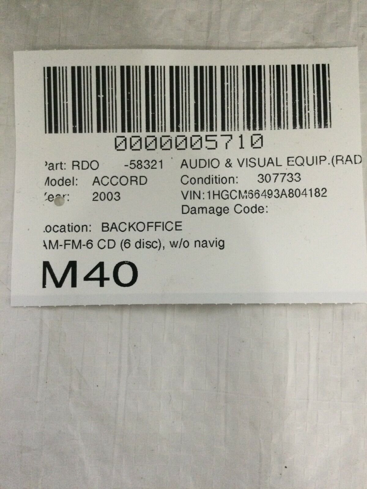 2003 Honda Accord AM FM 6 Disc CD Changer Player OEM