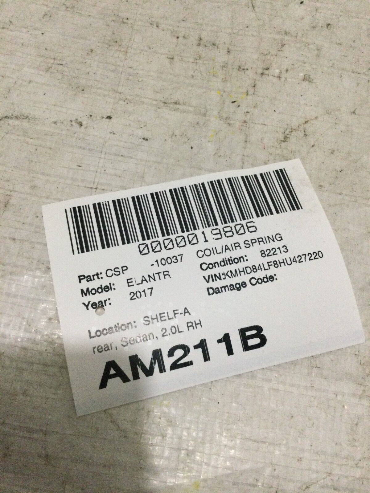 2017-2019 Hyundai Elantra Sedan Rear Suspension  Right Coil Spring OEM