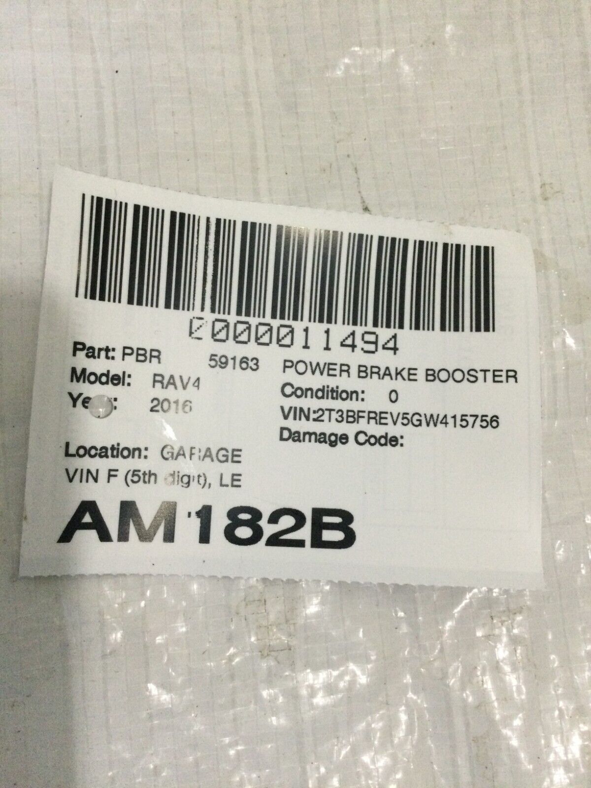 2016 Toyota Rav4 Power Brake Booster W/ Reservoir OEM 2013-2018