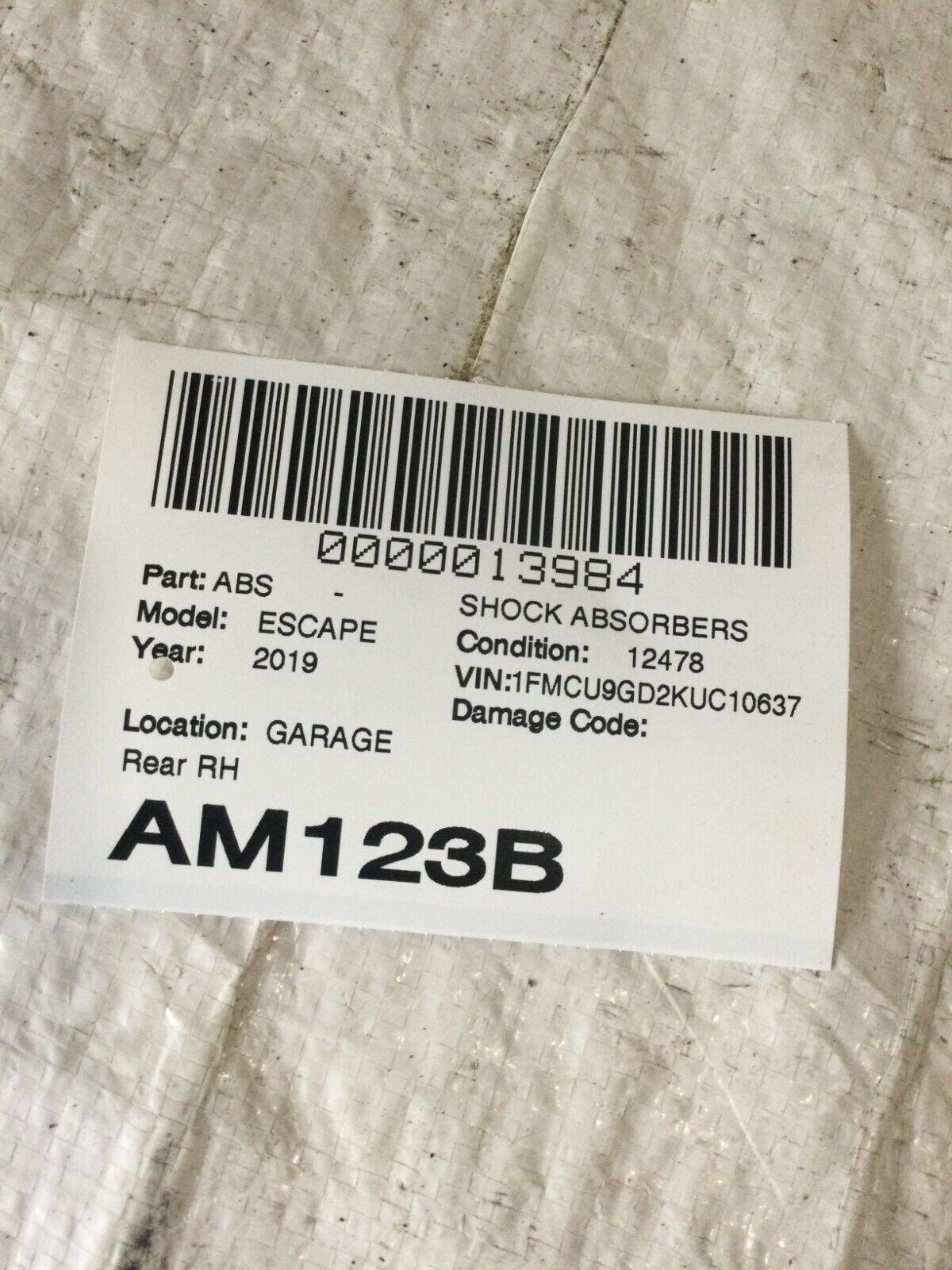 2019 Ford Escape Rear Right Strut Shock  Absorber  OEM