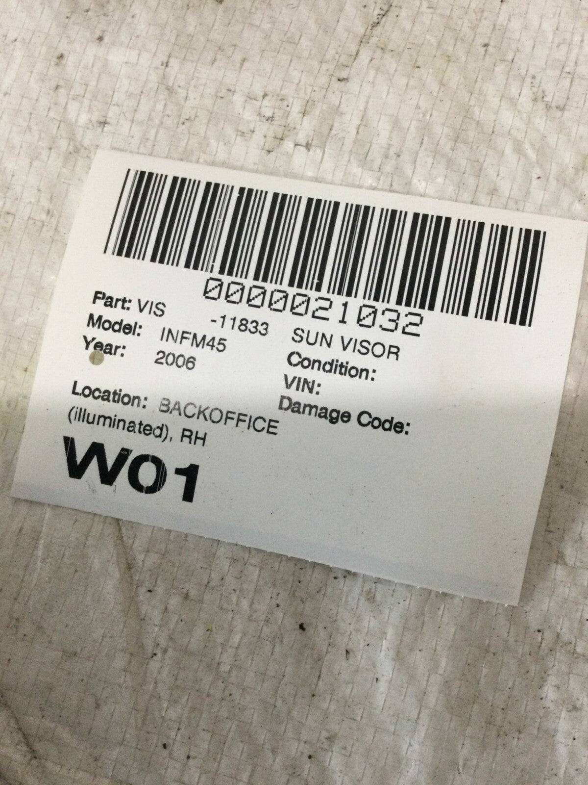 2006 Infiniti M45 Sun Vsior Right Passenger Side OEM