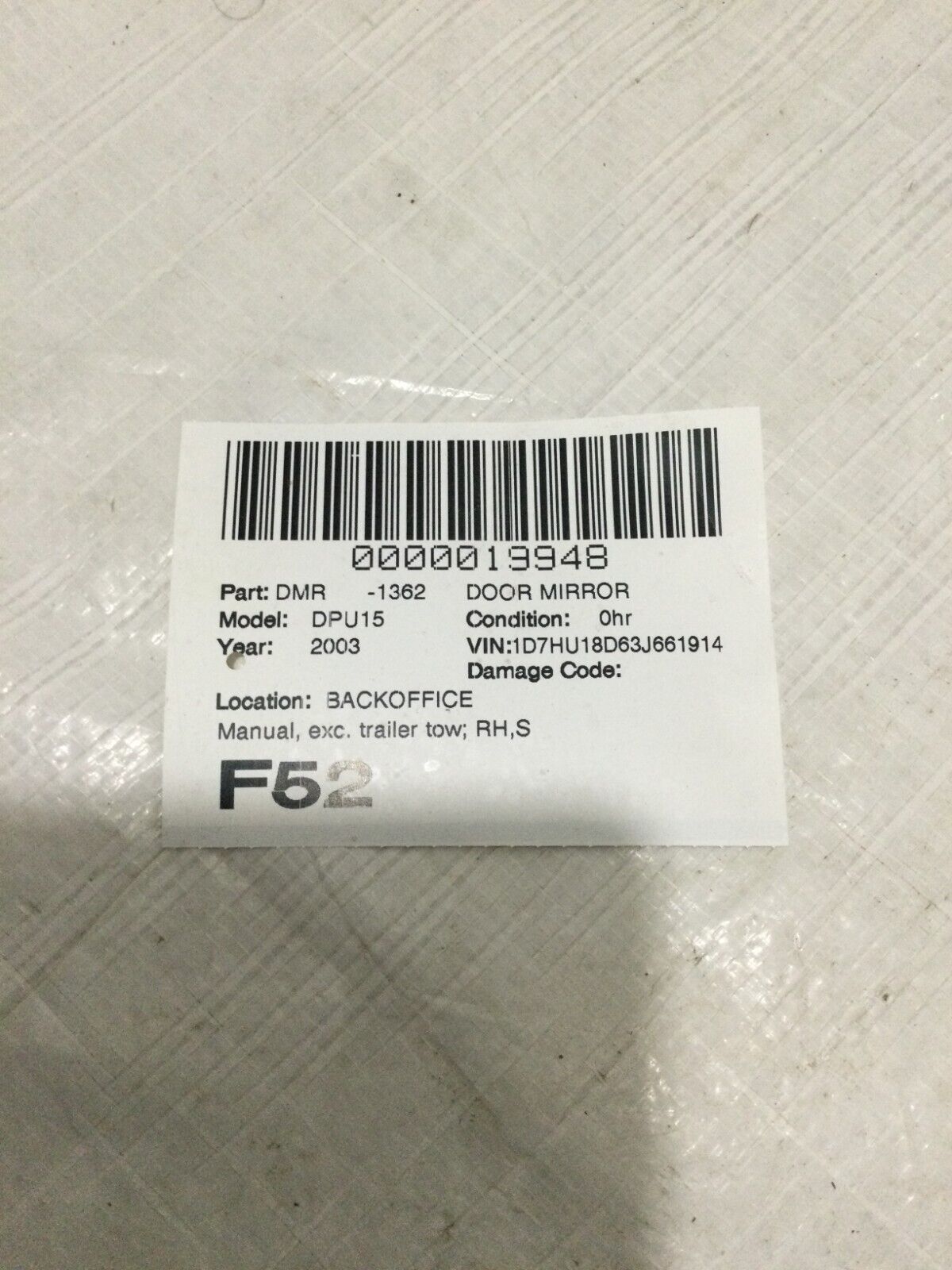 2002-2005 Dodge Ram 1500 Passenger Right Side View Door Mirror OEM