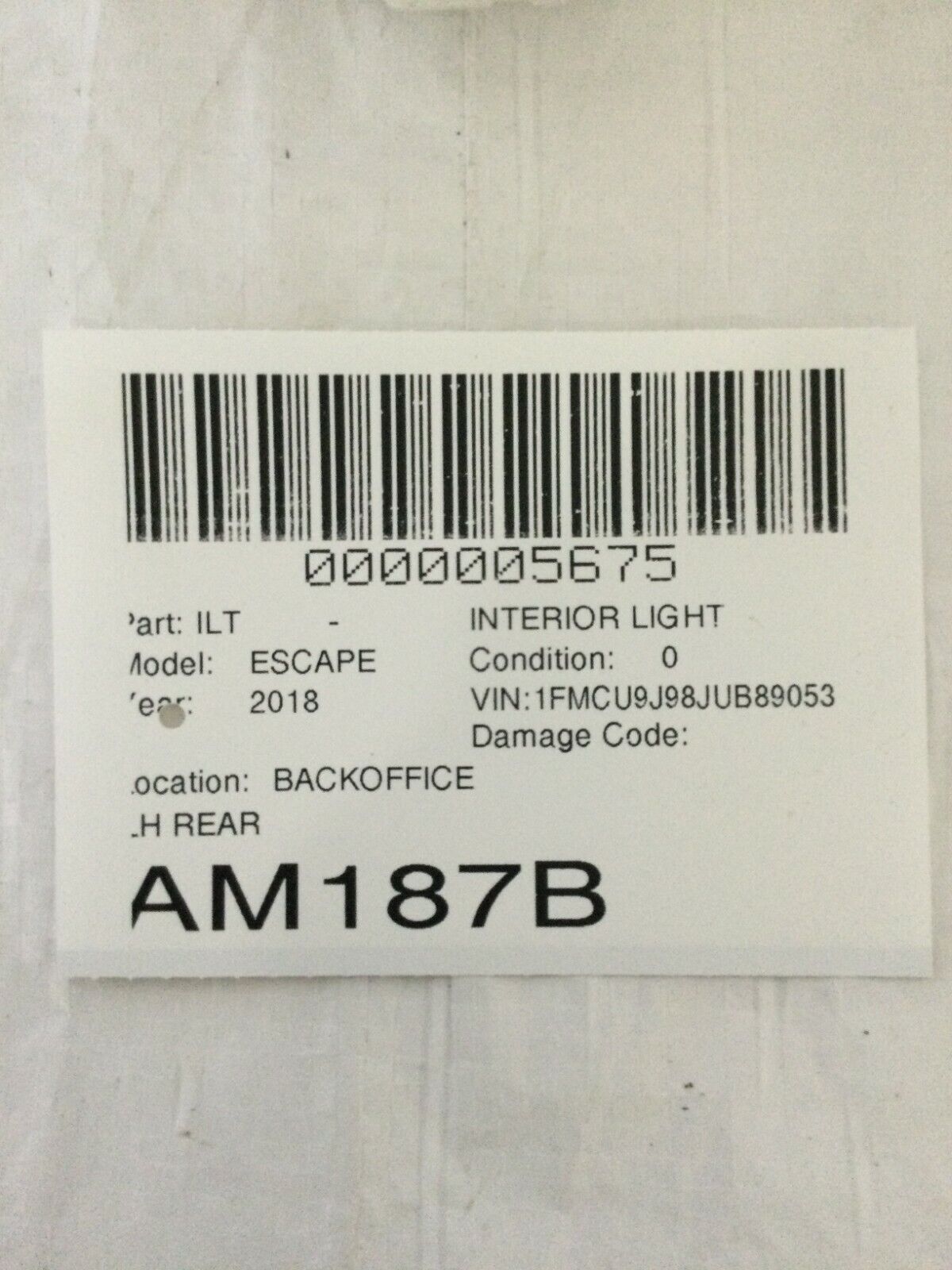 2018 Ford Escape Rear Left Interior Dome Map Light CJ5A-13K767-FH OEM