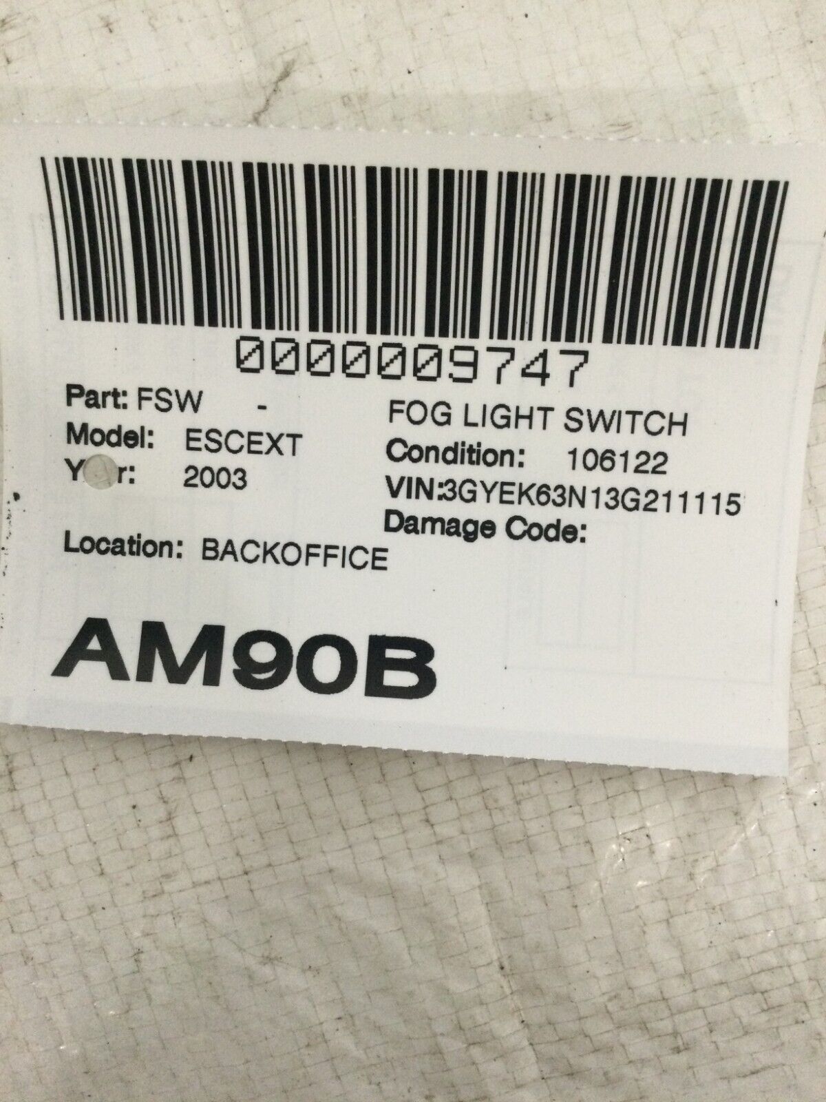 2003-2006 Cadillac Escalade EXT  Fog Lamp Switch 15076588 OEM