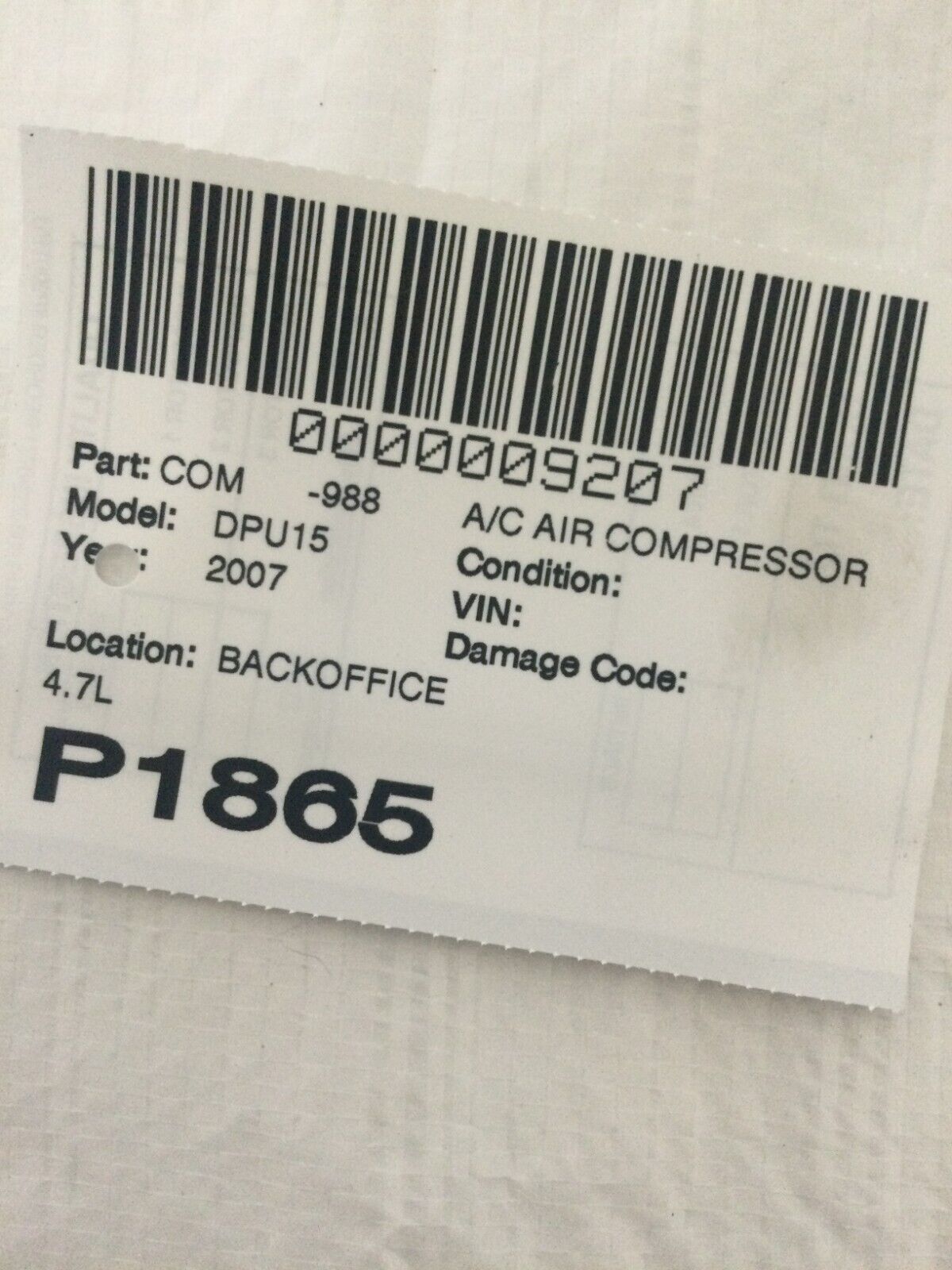 2007 Dodge Ram 1500 A/C Compressor OEM 4.7L  55056444AC