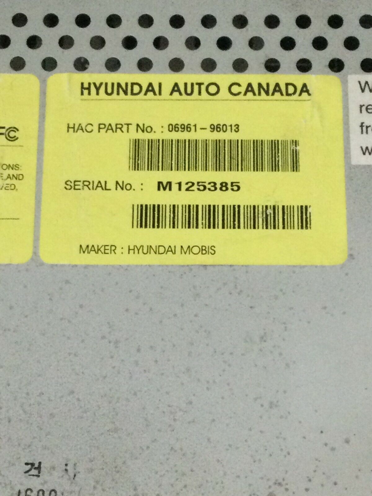 2007-2009 Hyundai Elantra MP3 Music Player 06961-96013 OEM