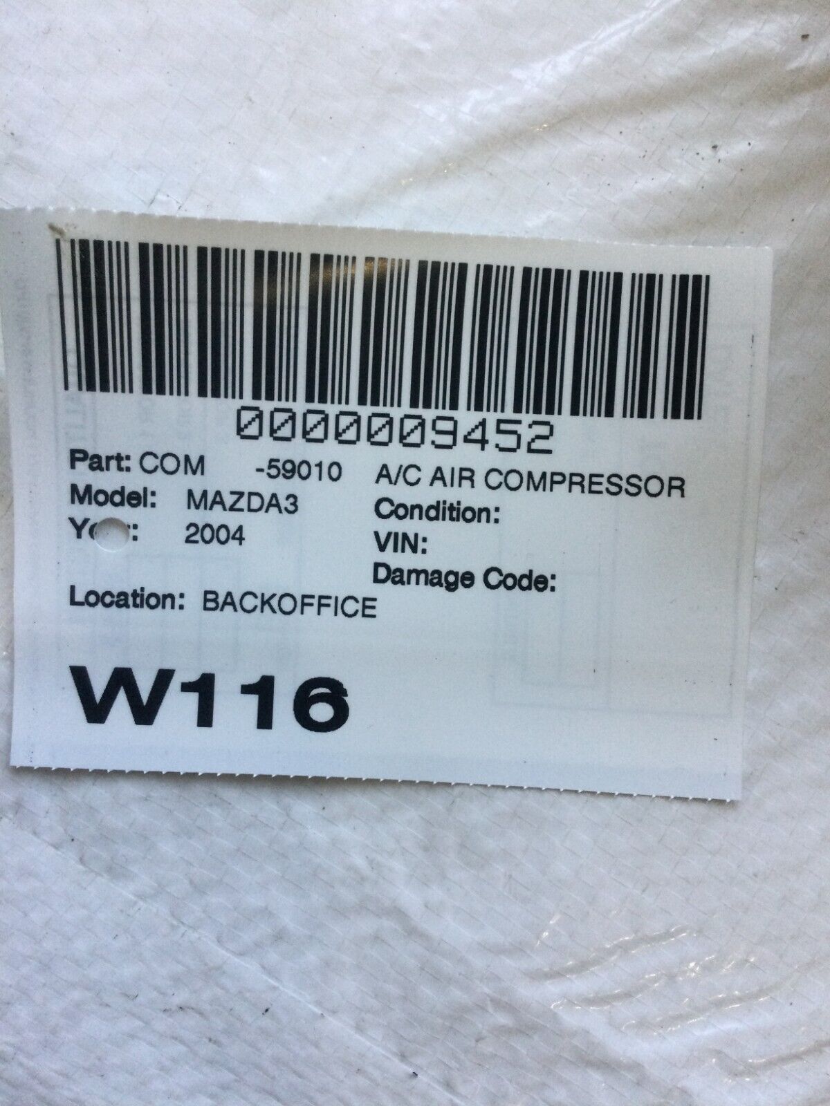 2004 Mazda 3, A/C AC Compressor  H12A0BV4JX